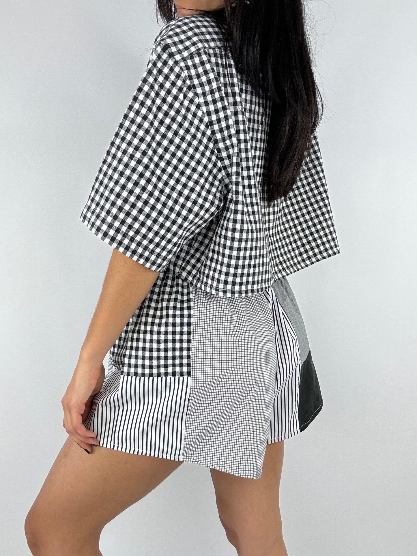 Ensemble upcyclé vichy et patchwork