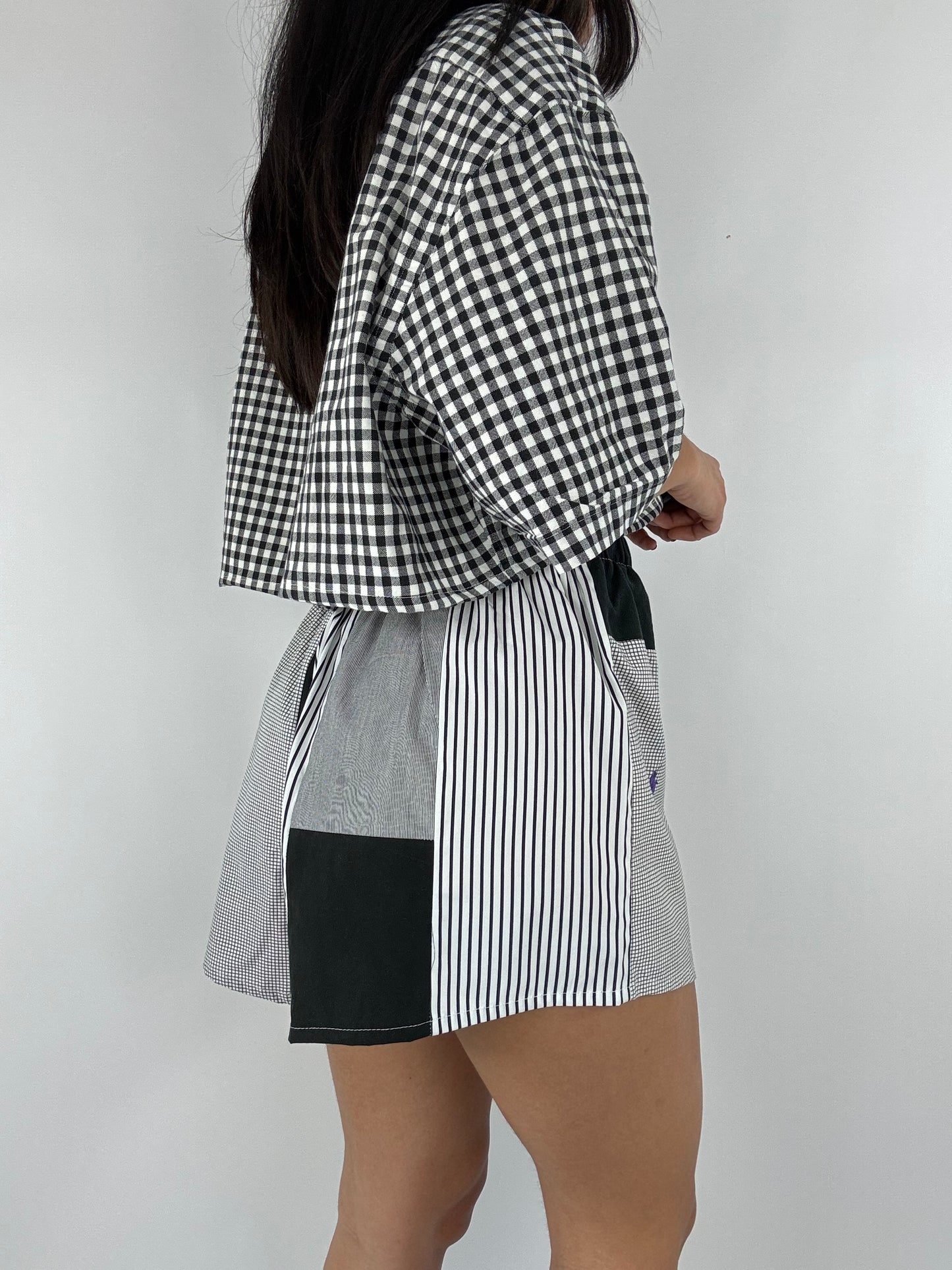 Ensemble upcyclé vichy et patchwork