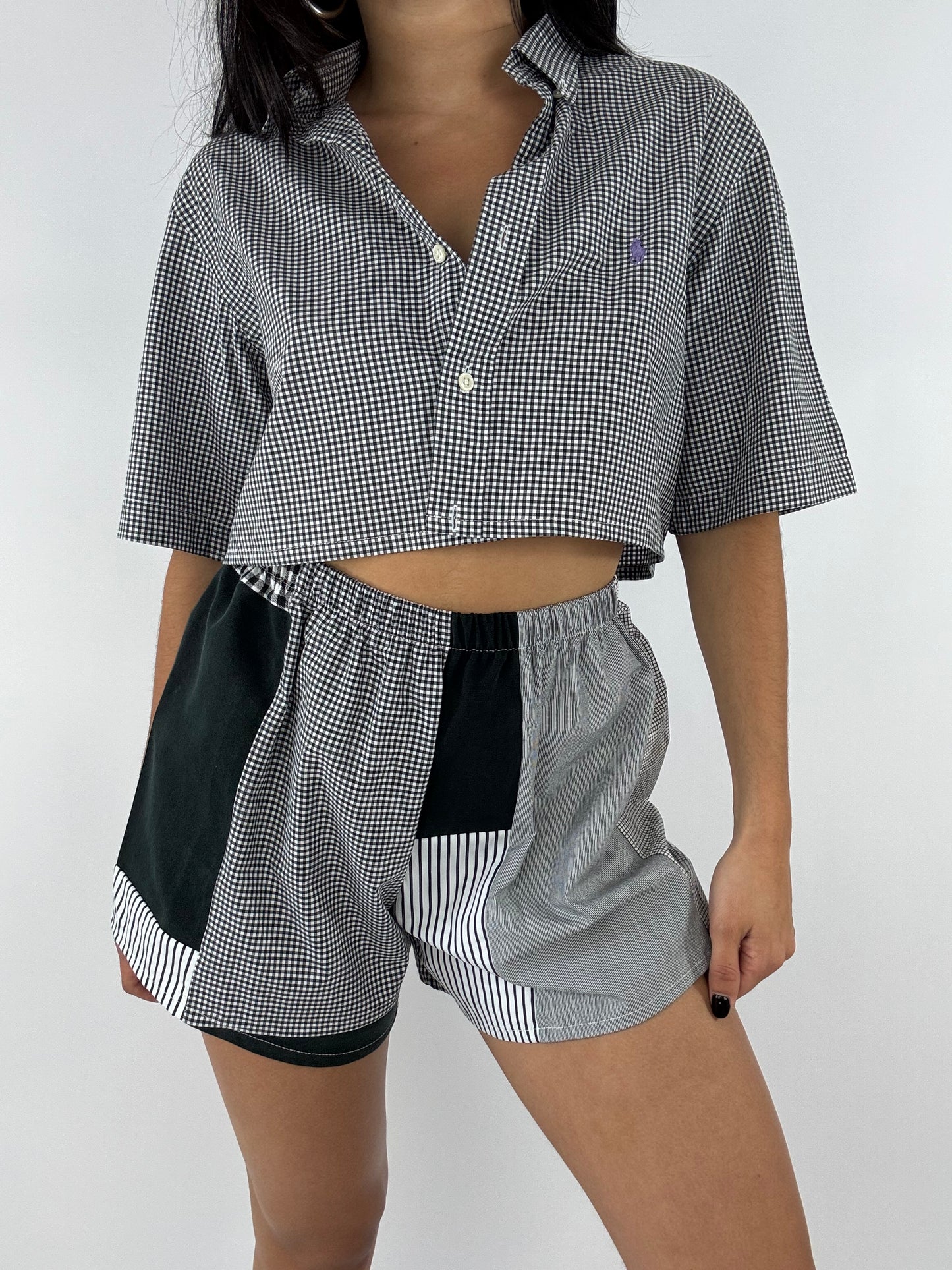 Ensemble upcyclé vichy et patchwork