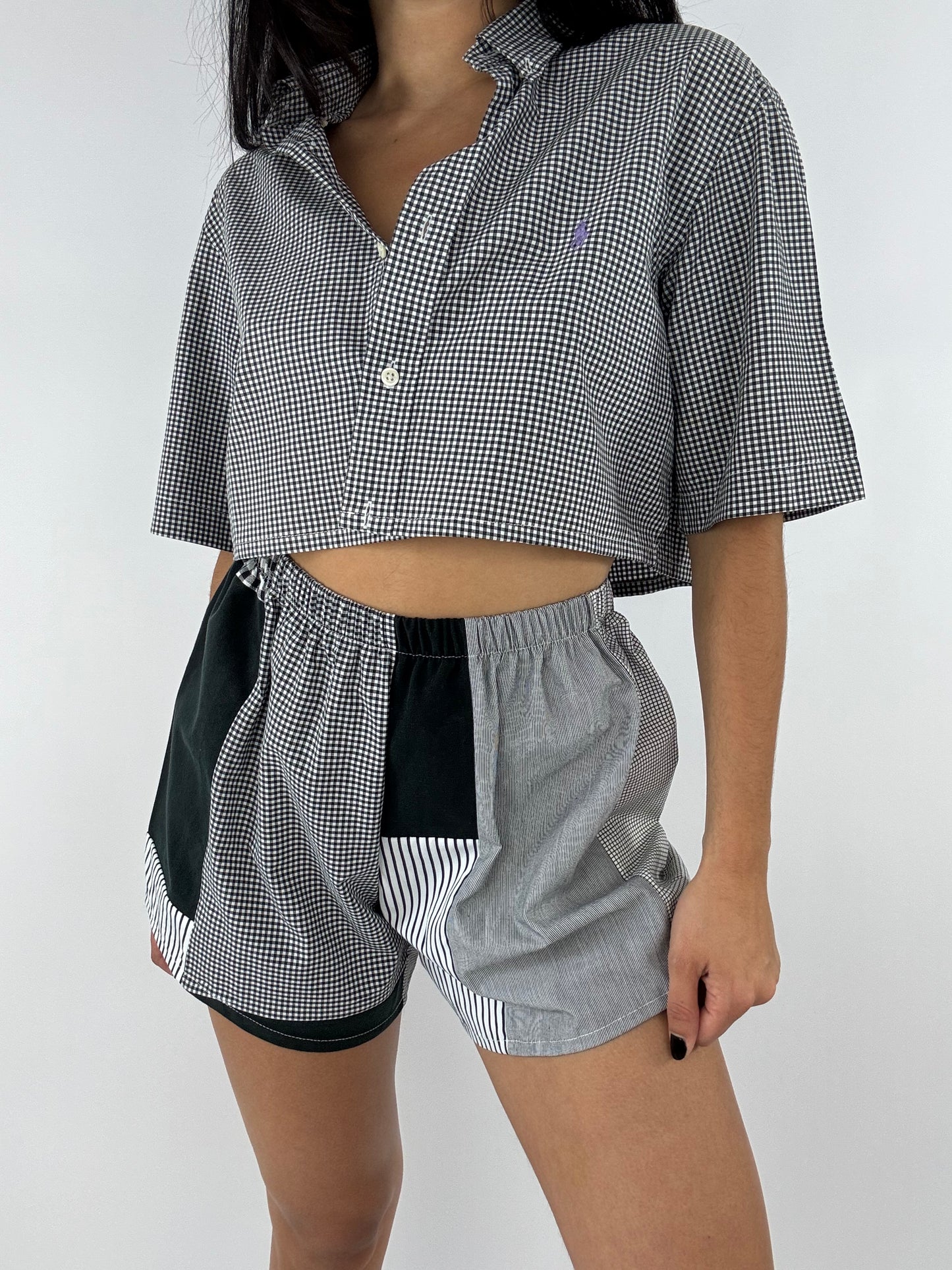 Ensemble upcyclé vichy et patchwork