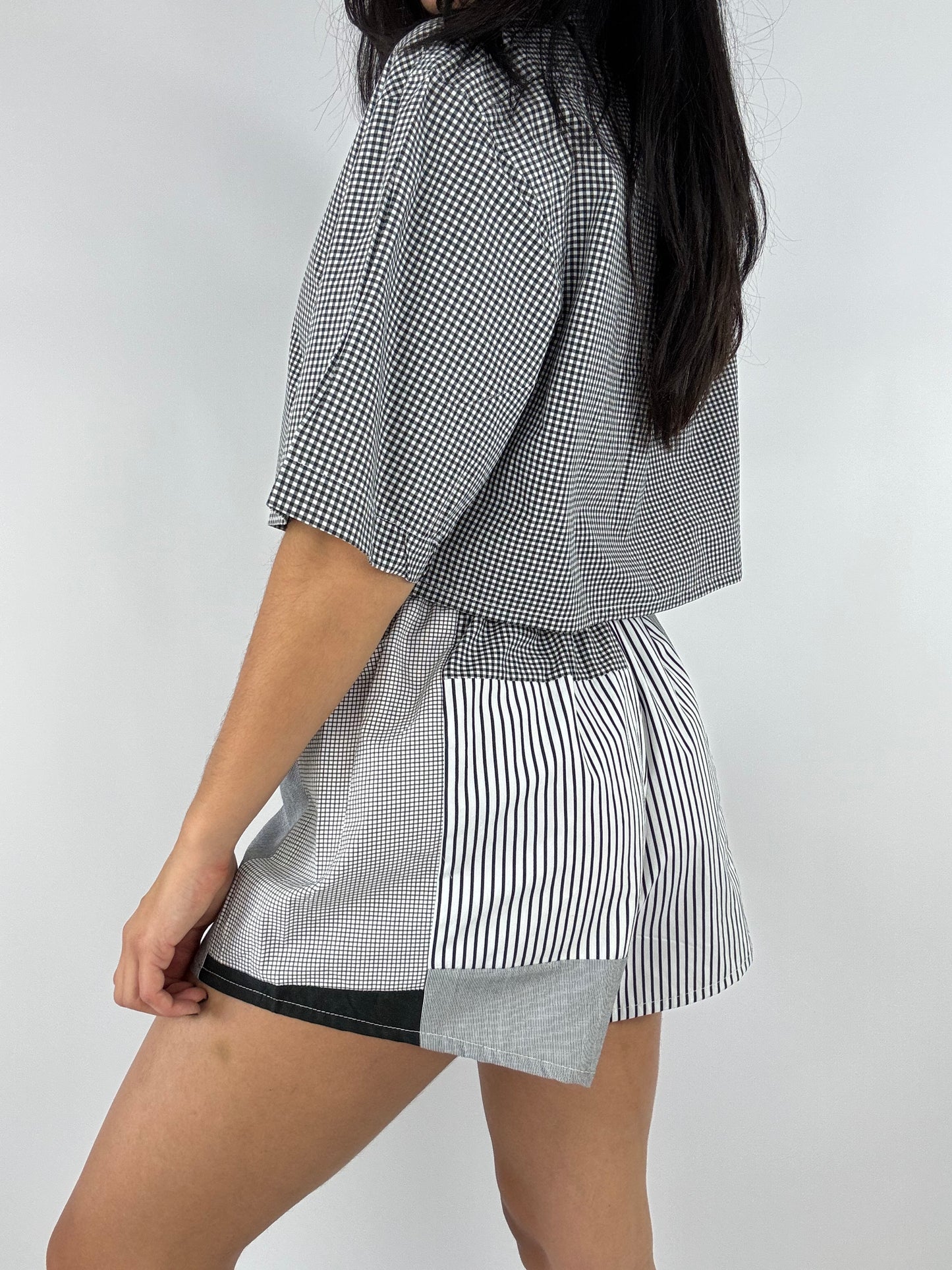 Ensemble upcyclé vichy et patchwork