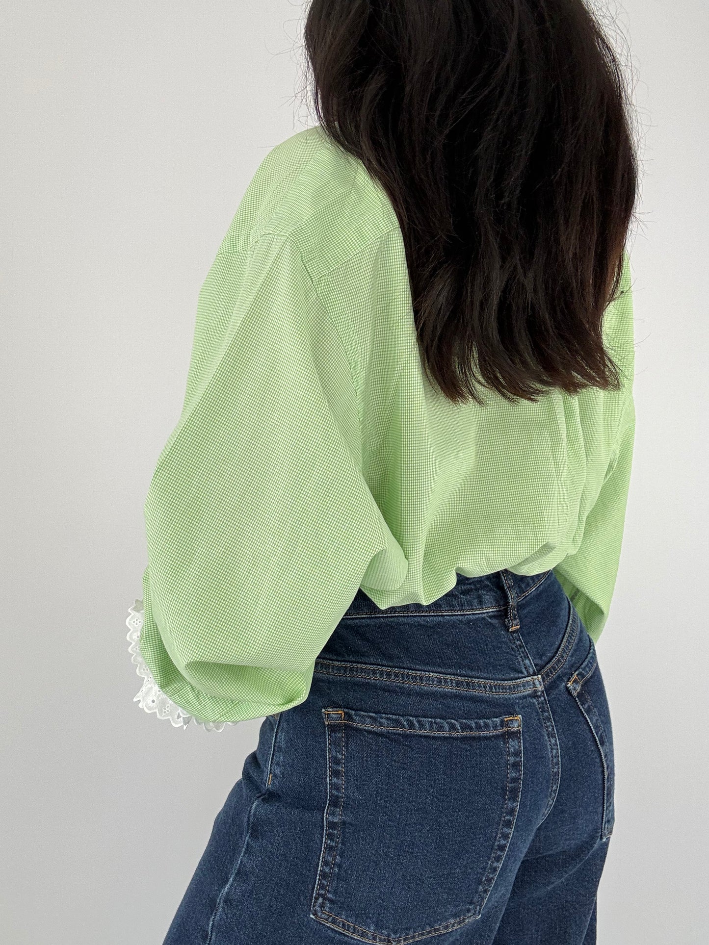 Chemise upcyclée vichy vert clair + chouchou