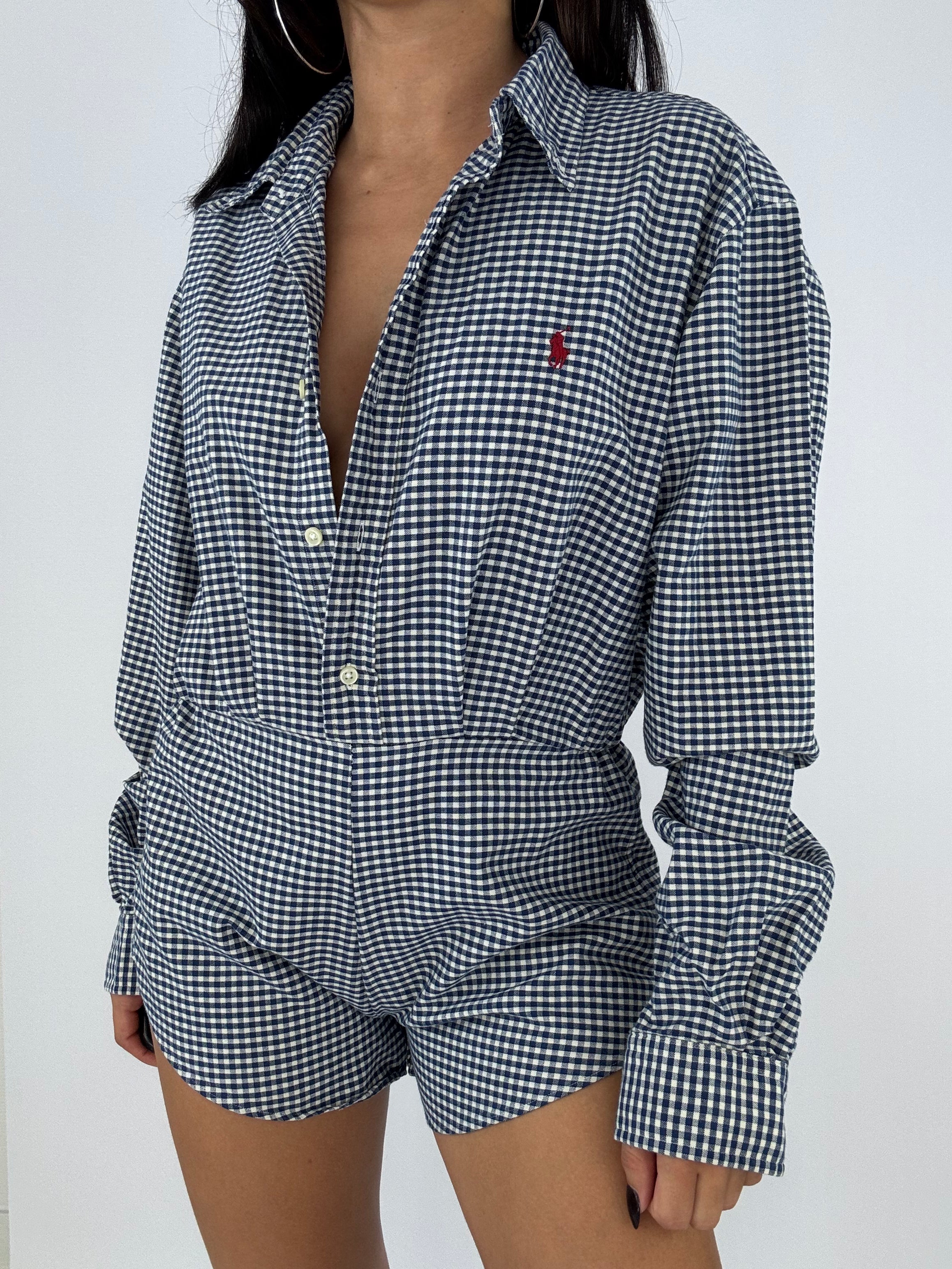 Combinaison upcyclée vichy marine