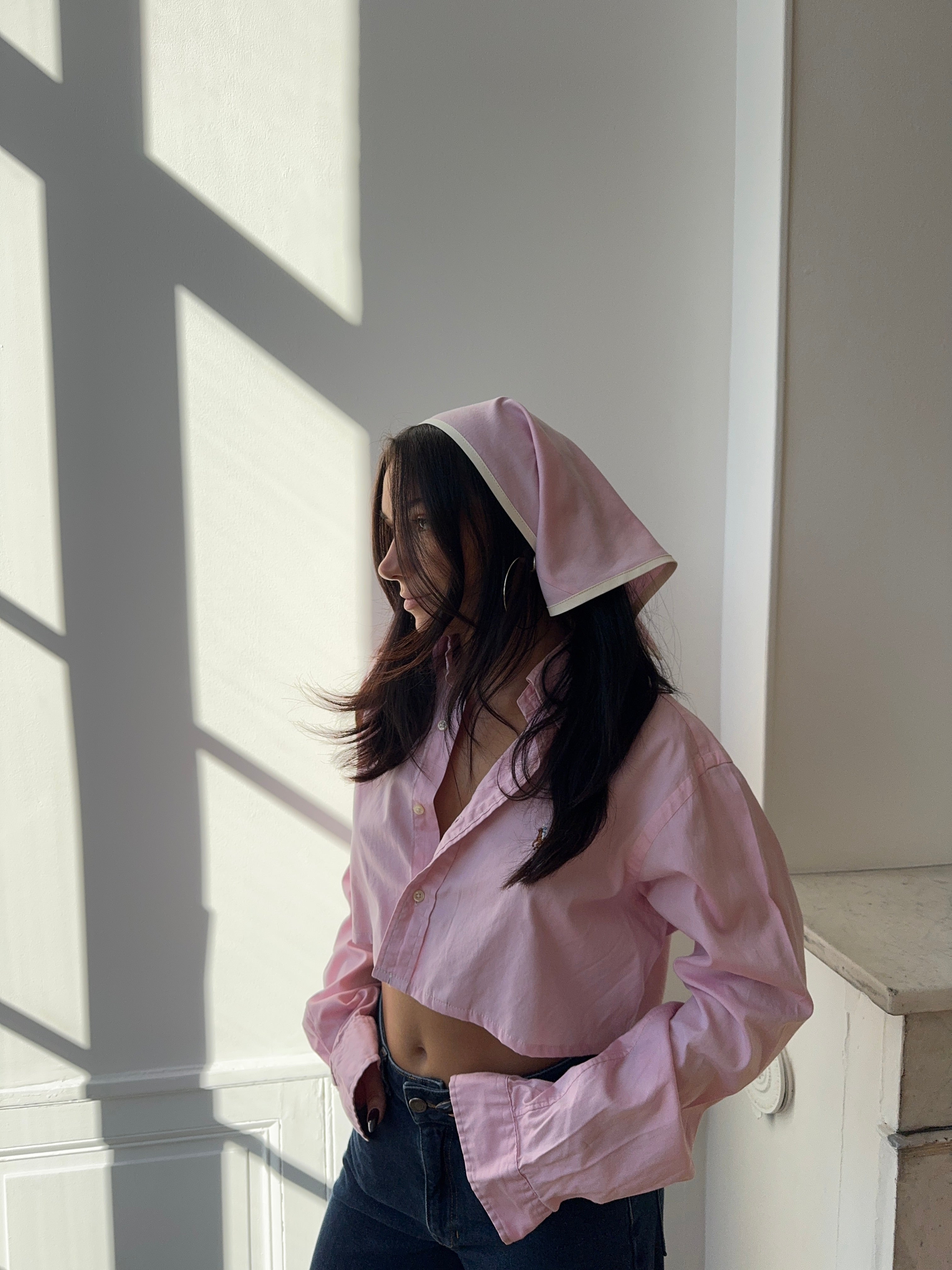 Chemise upcyclée rose + foulard