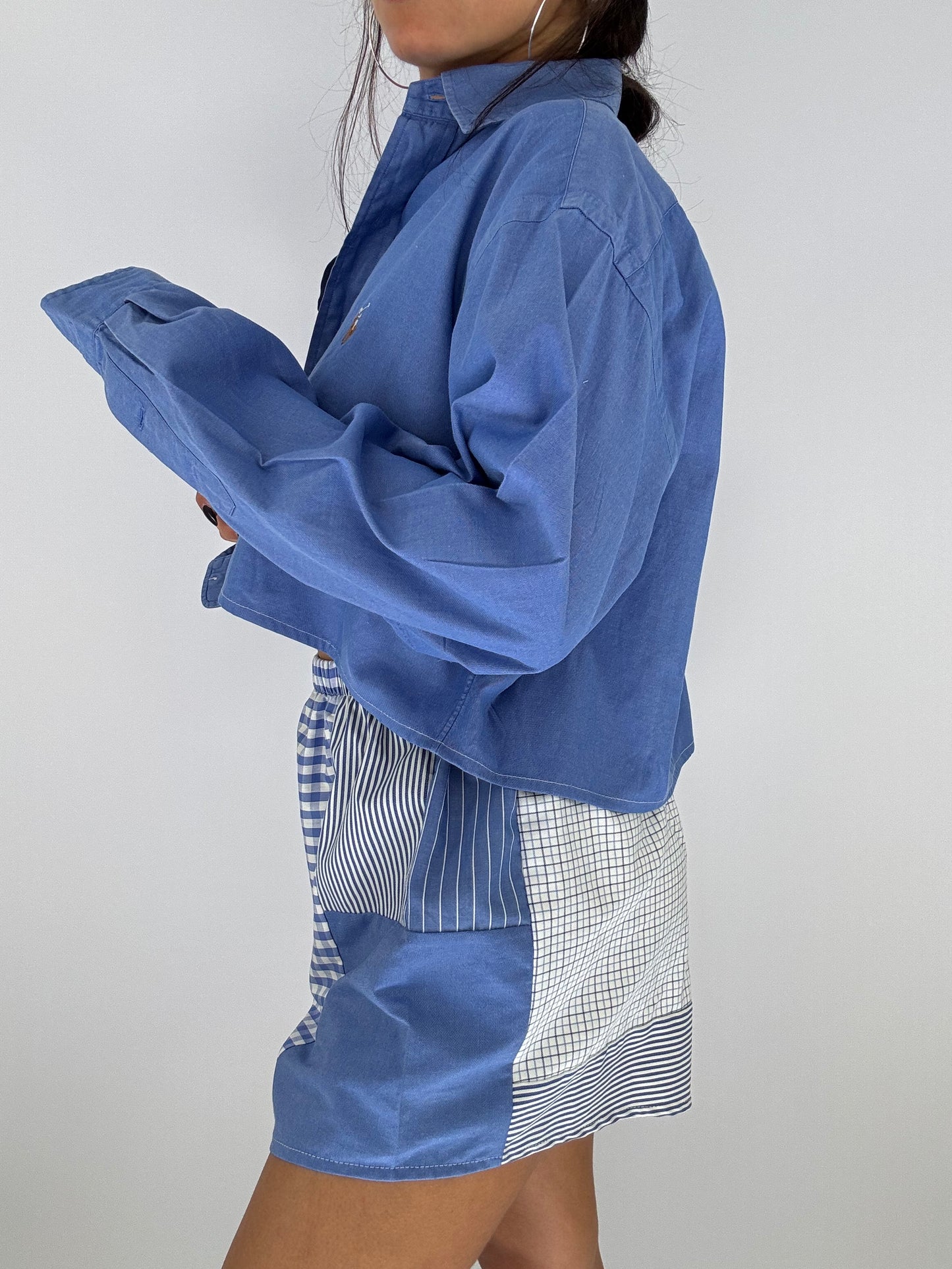 Ensemble upcyclé bleu et patchwork