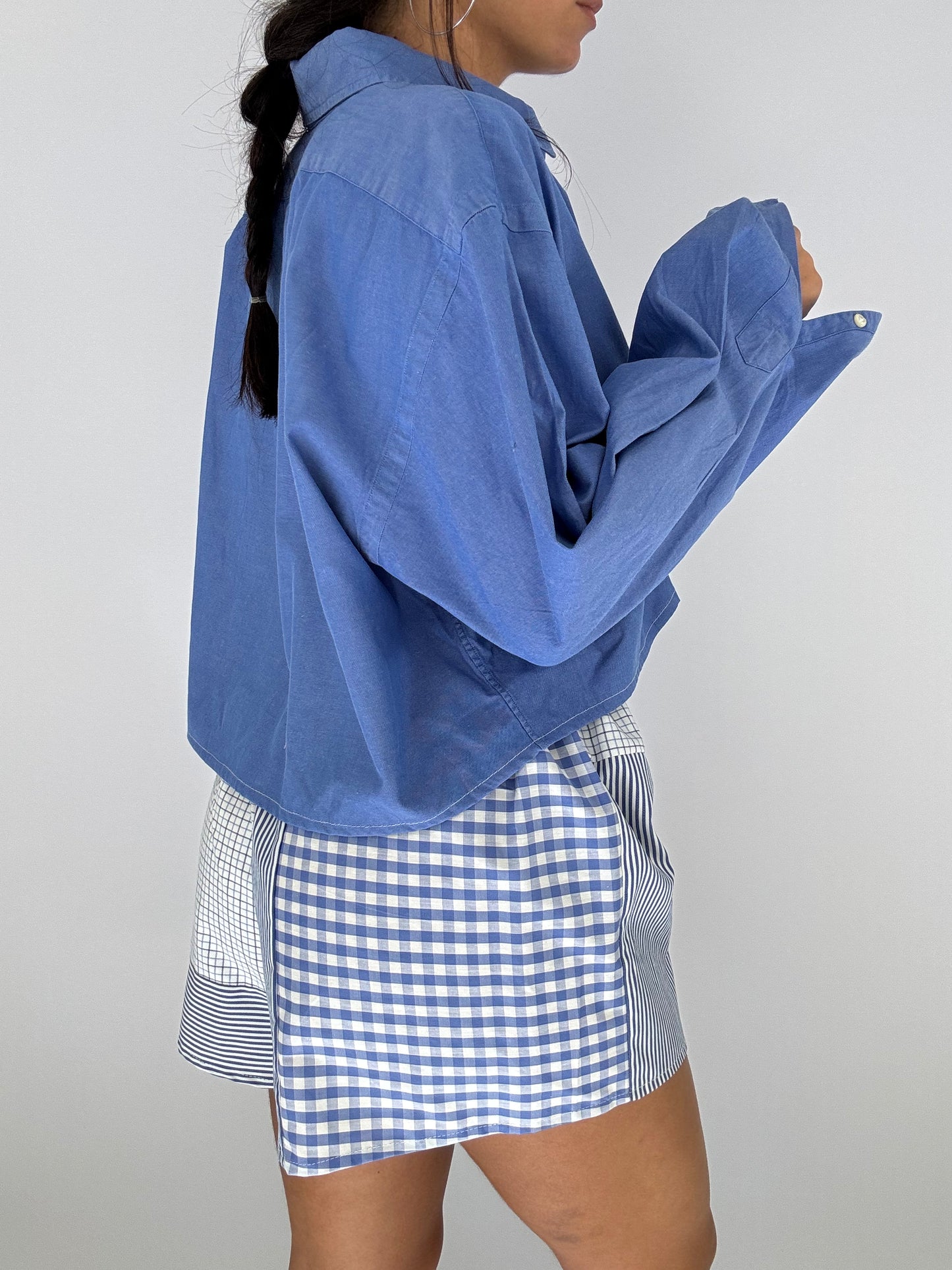 Ensemble upcyclé bleu et patchwork