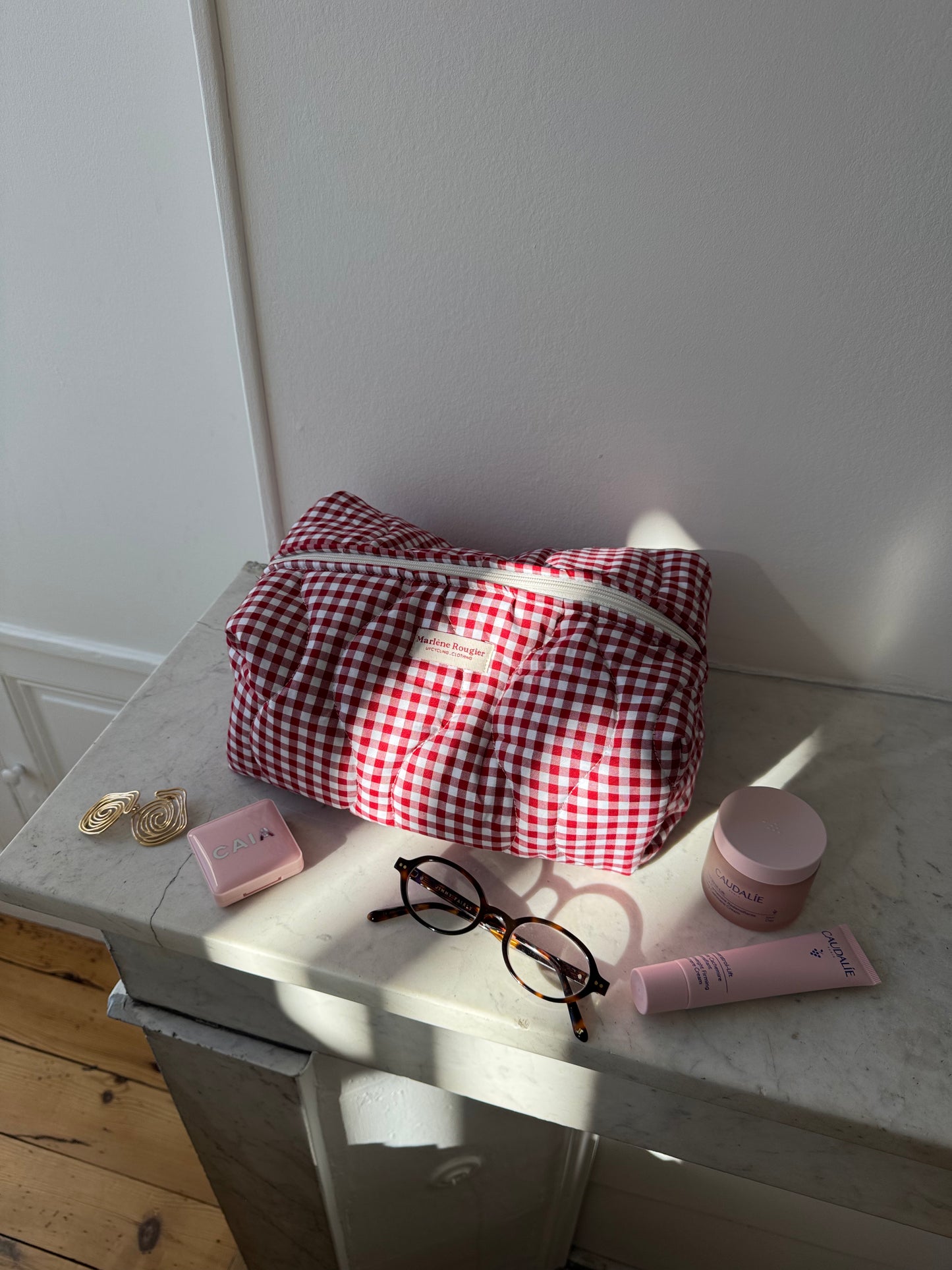Trousse matelassée vichy rouge