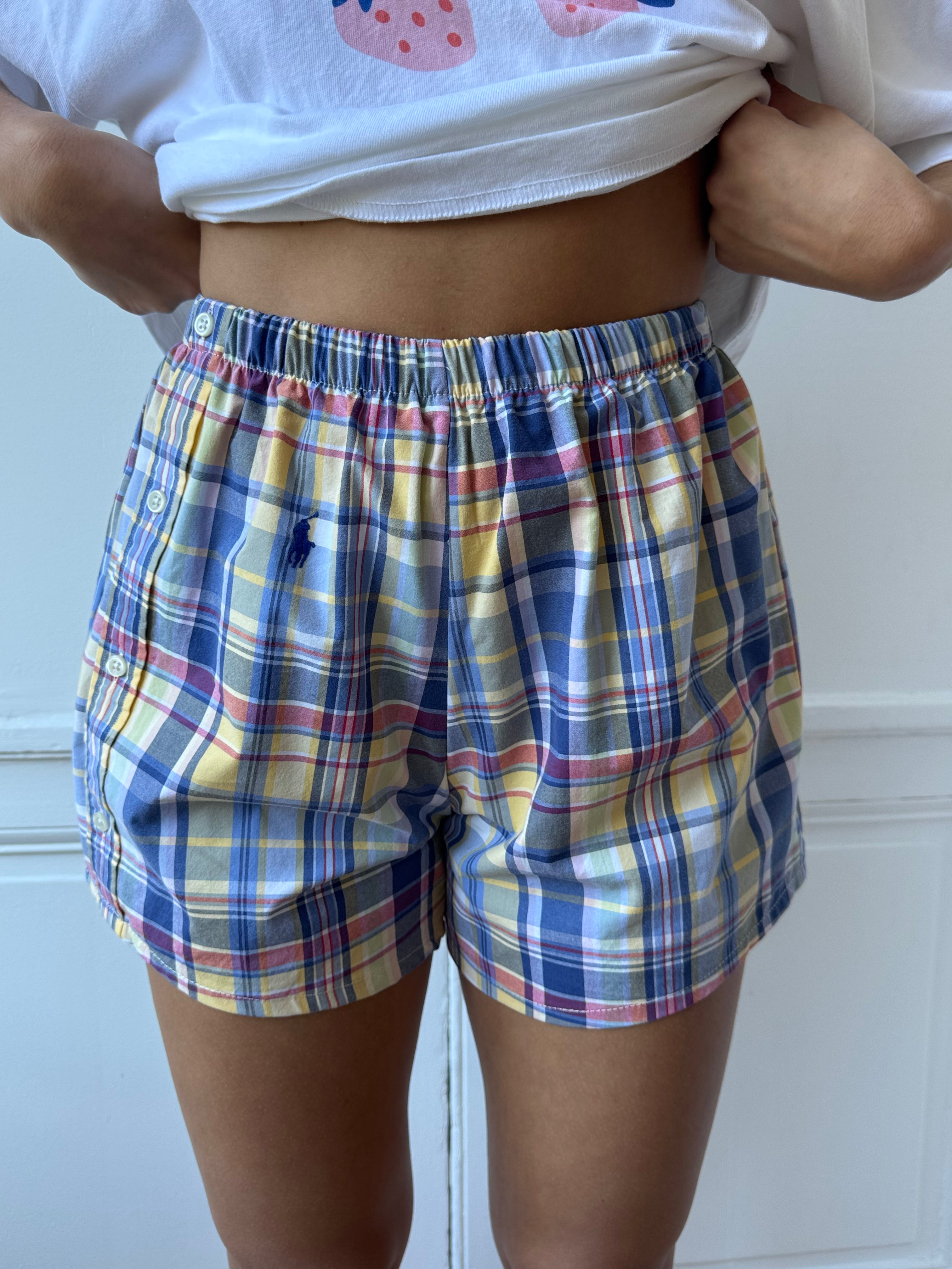 Caleçon short upcyclé à carreaux