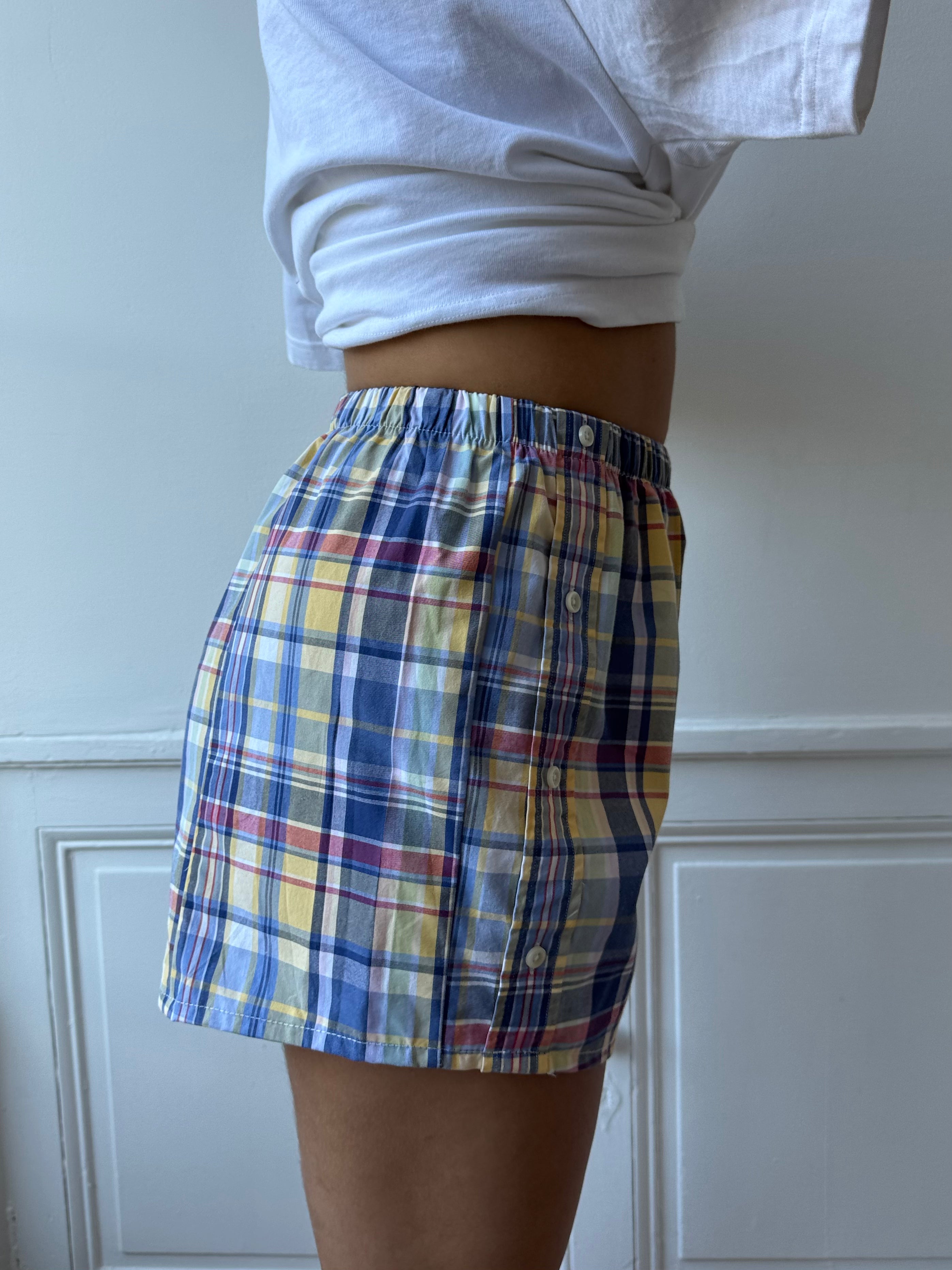 Caleçon short upcyclé à carreaux