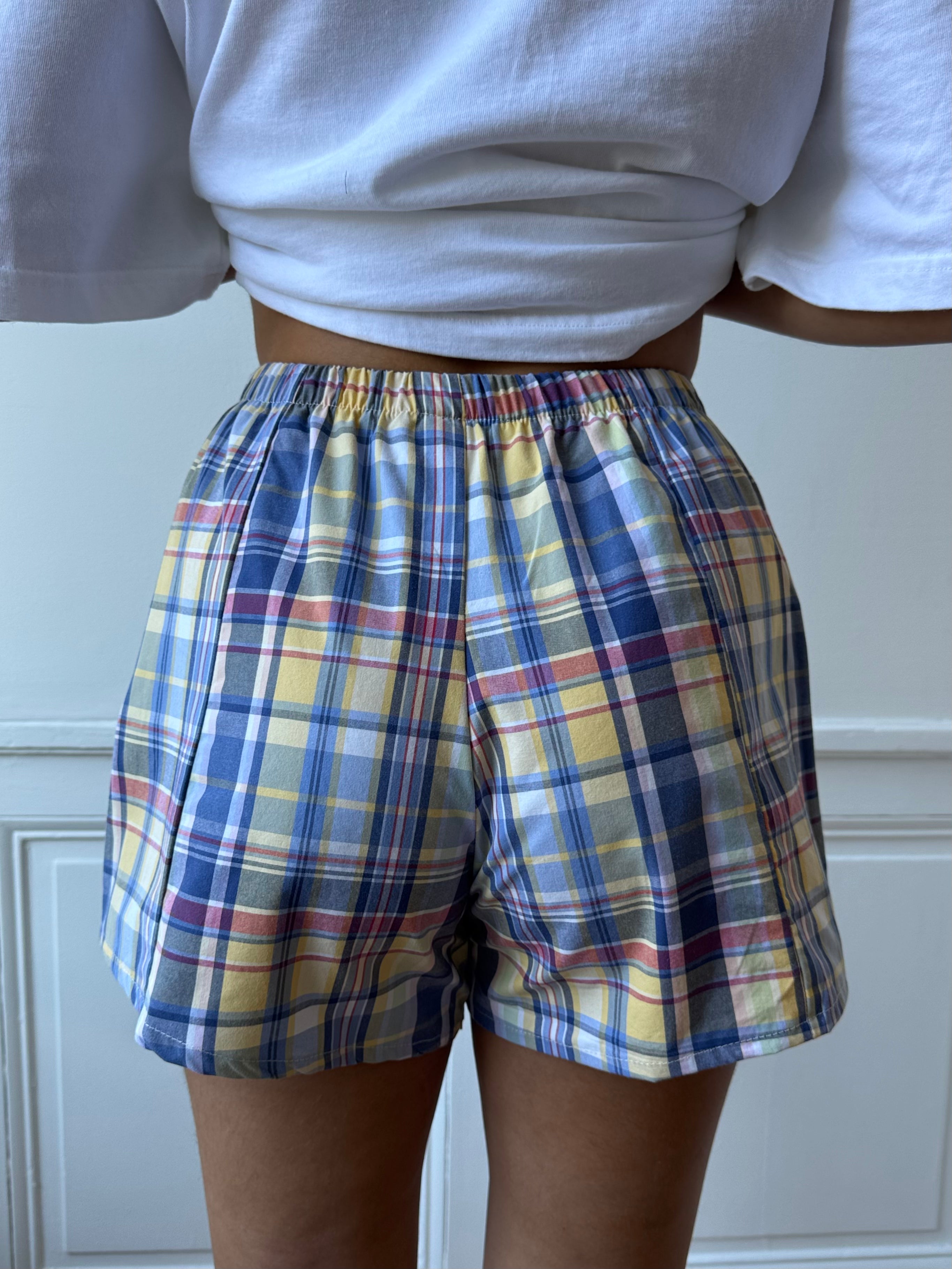 Caleçon short upcyclé à carreaux