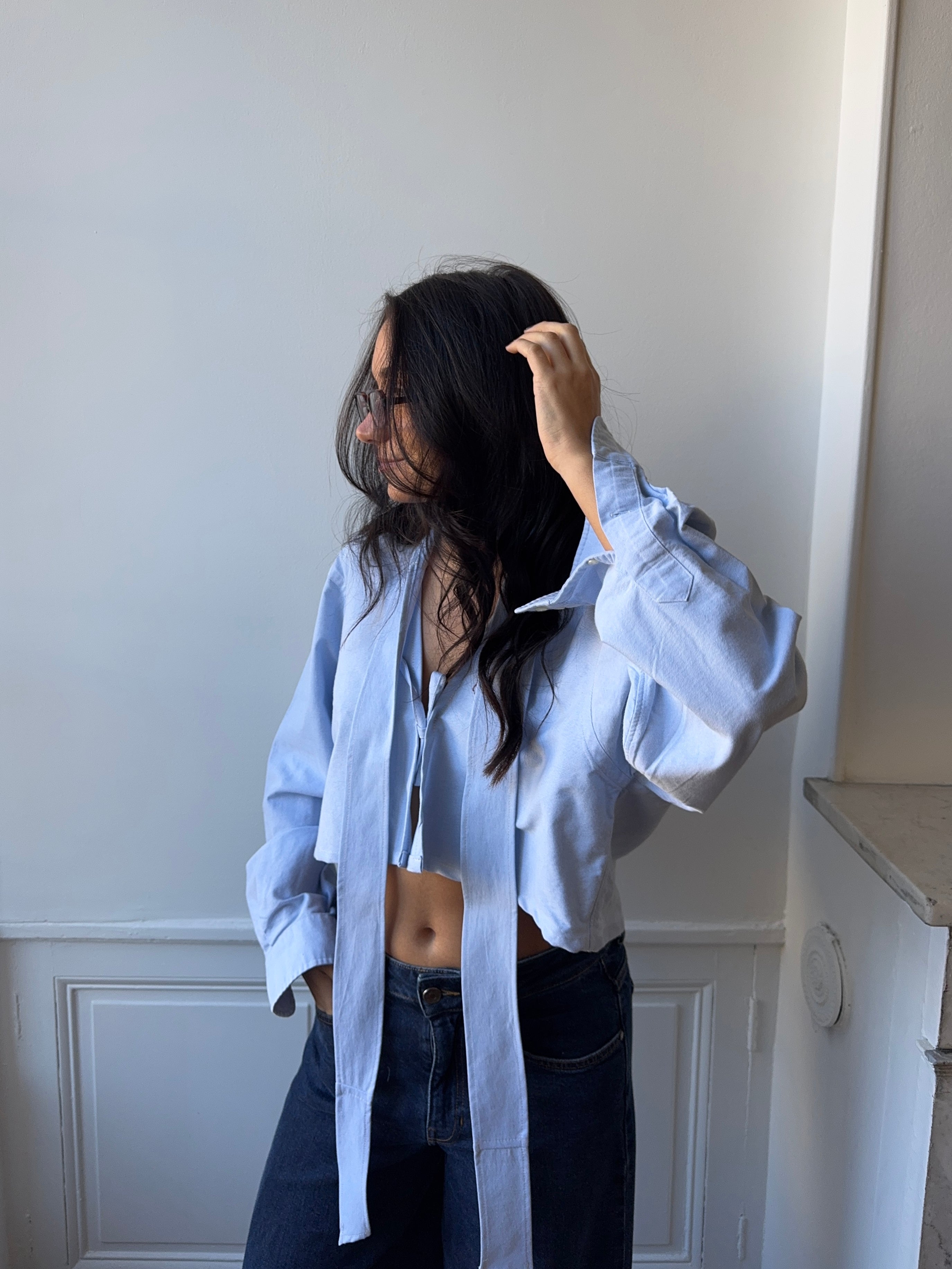 Chemise upcyclée oxford + ceinture