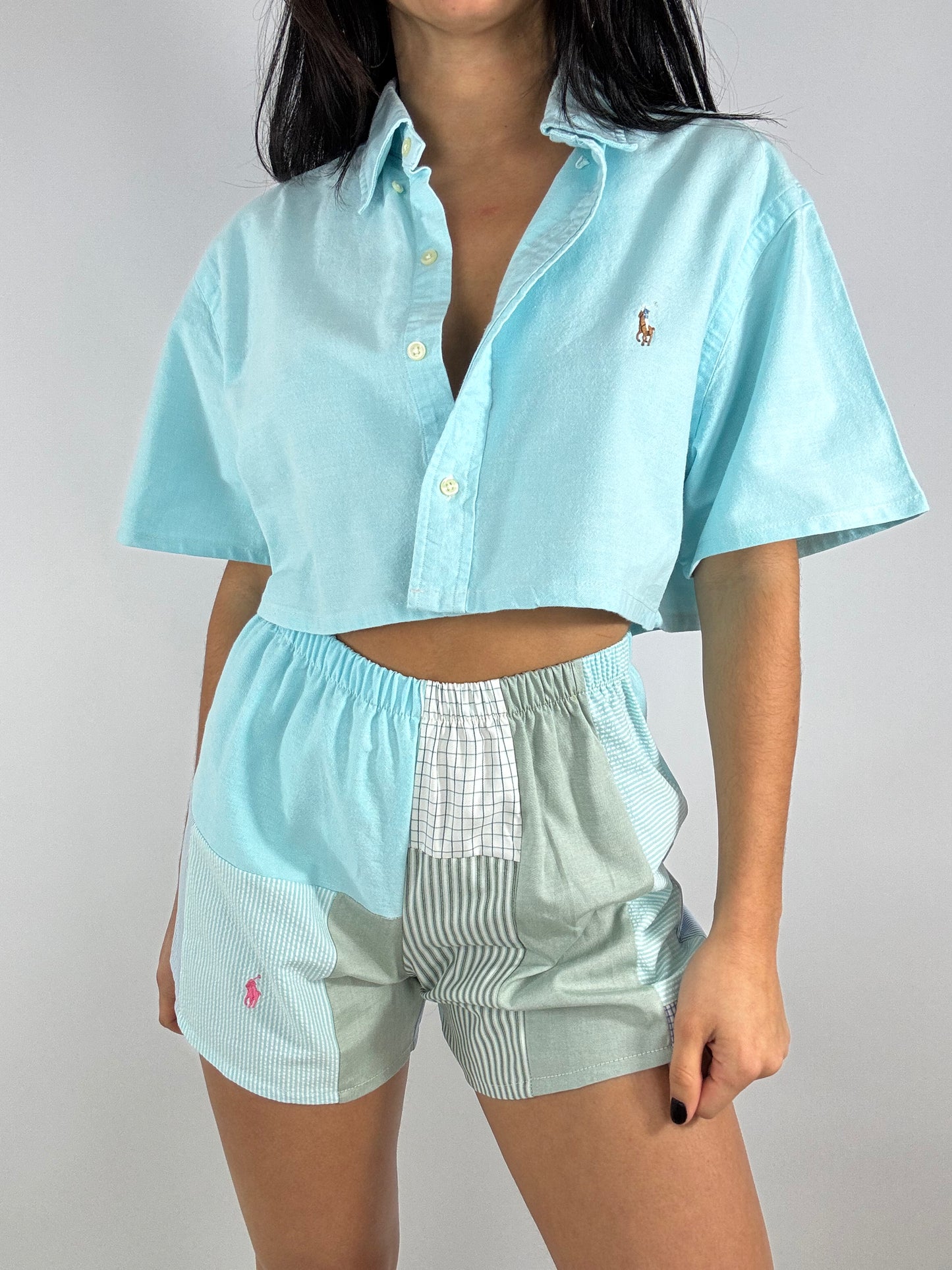 Ensemble upcyclé ciel et patchwork