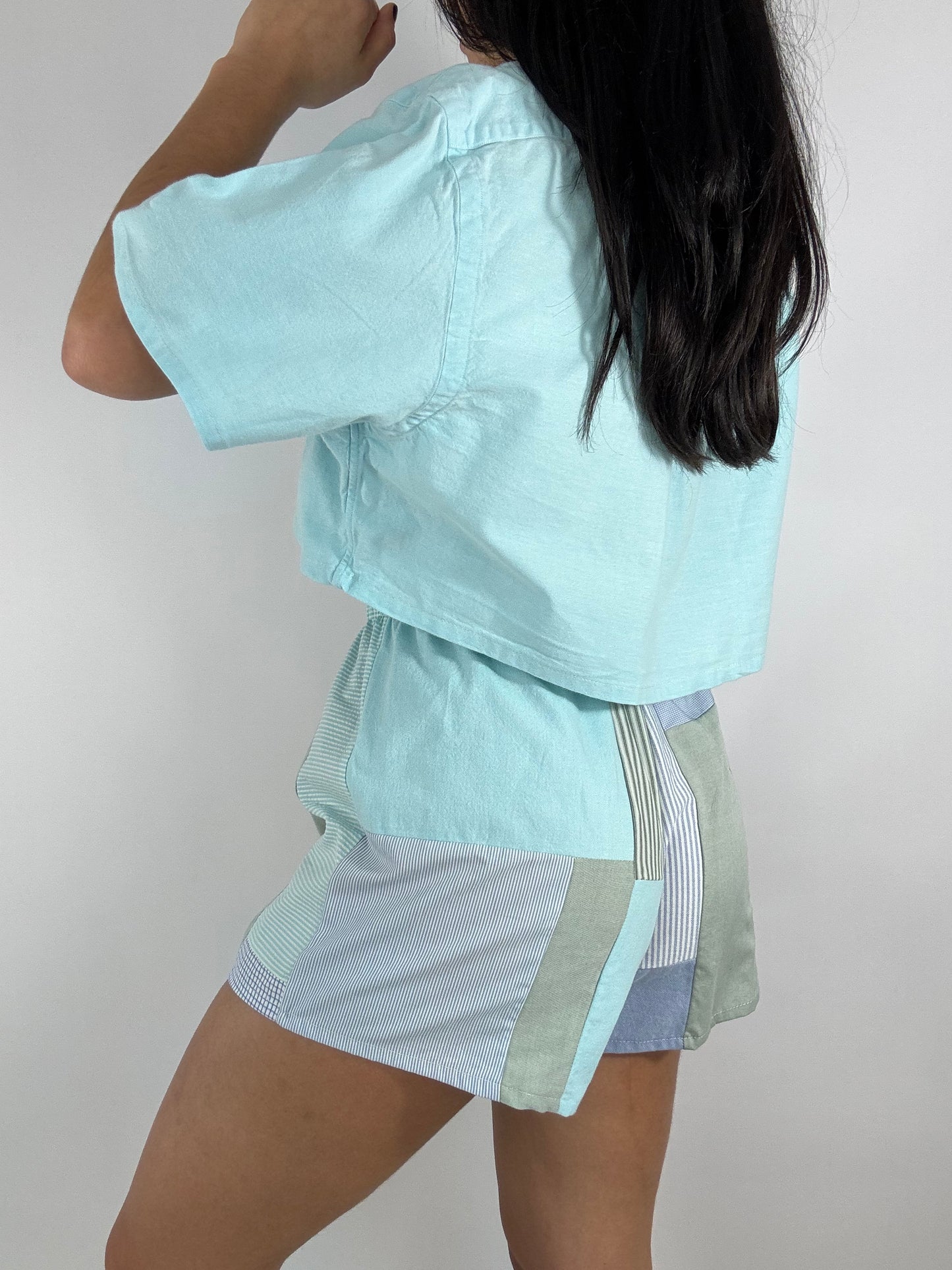 Ensemble upcyclé ciel et patchwork