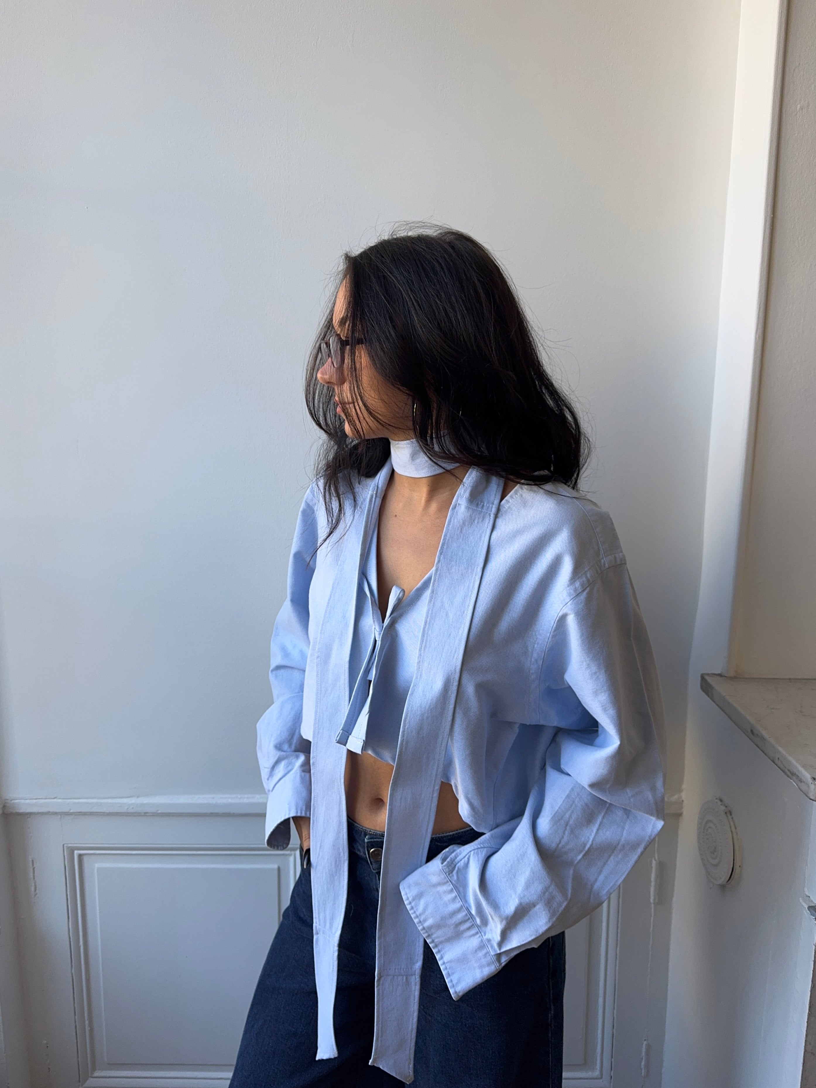 Chemise upcyclée oxford + ceinture