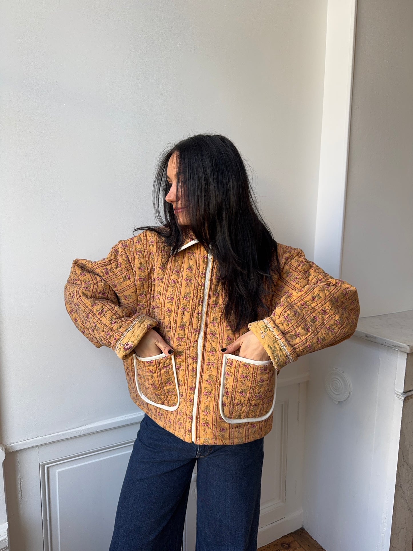 Veste upcyclée matelassée fleurie