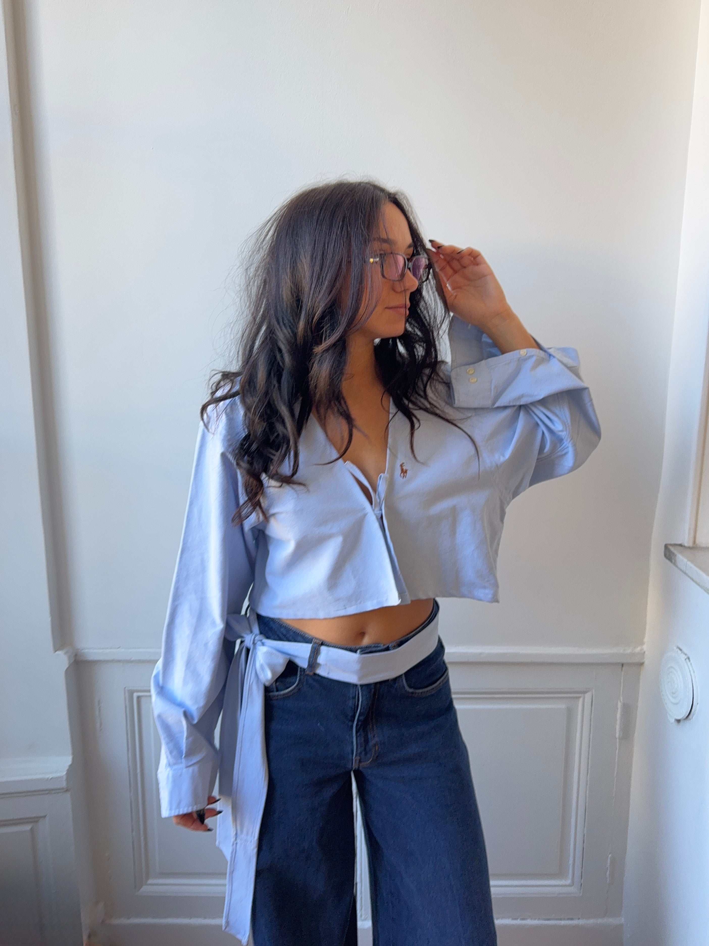Chemise upcyclée oxford + ceinture