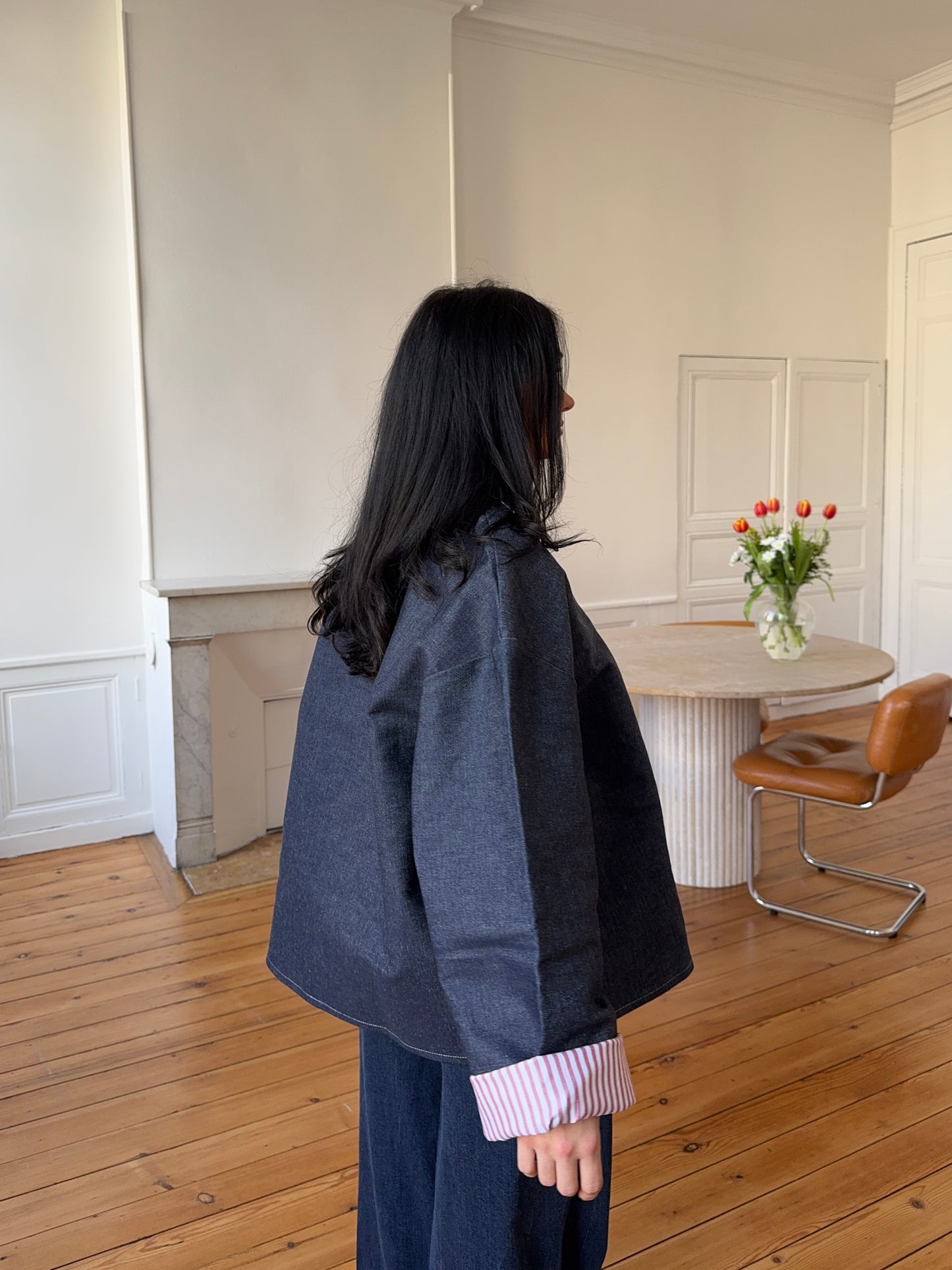 Veste denim poches réservées