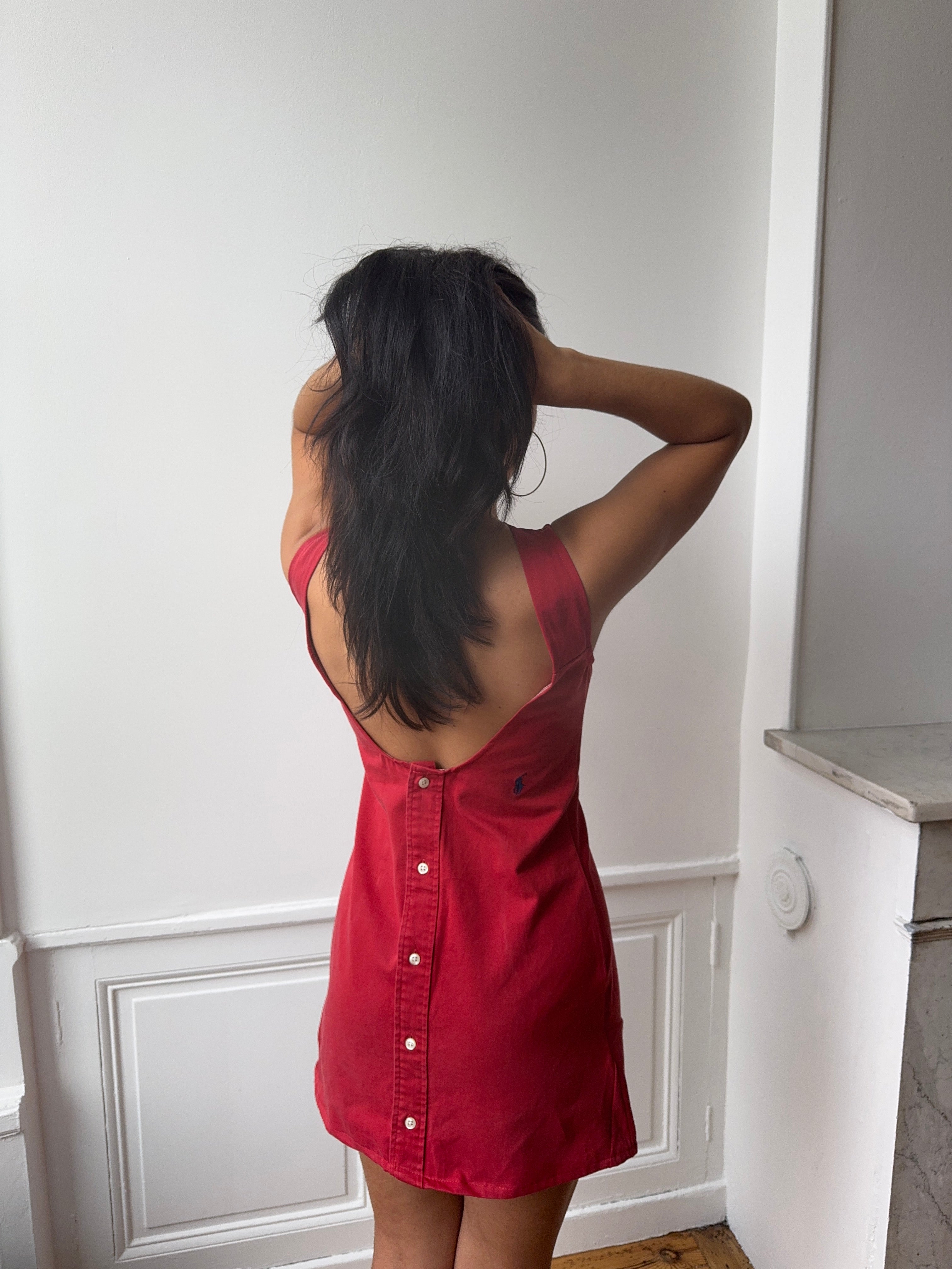 Robe upcyclée dos nu rouge