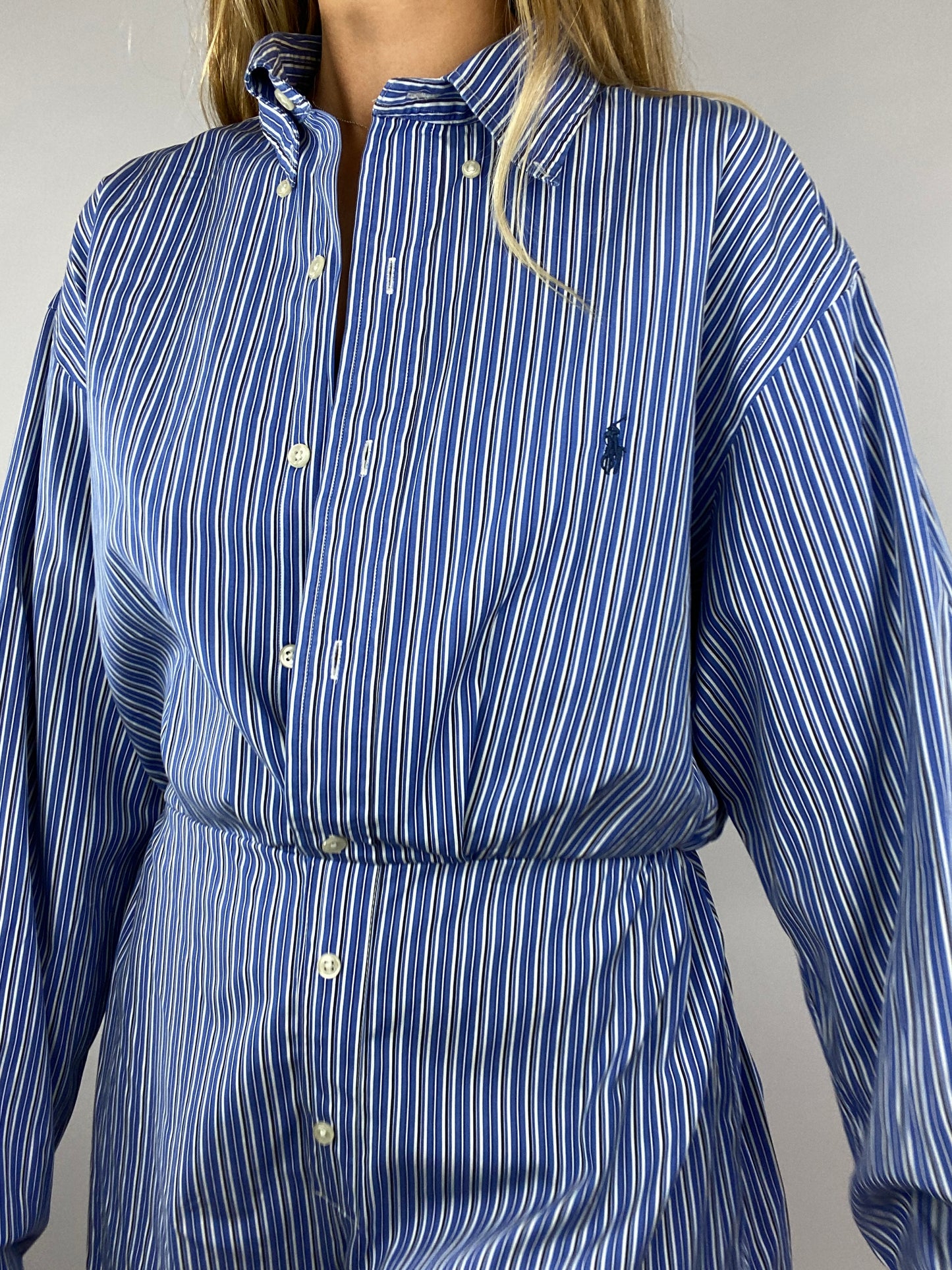 Upcycled blue striped jumpsuit