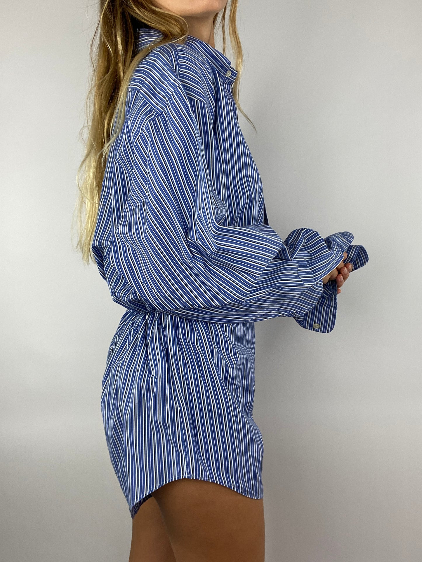 Upcycled blue striped jumpsuit