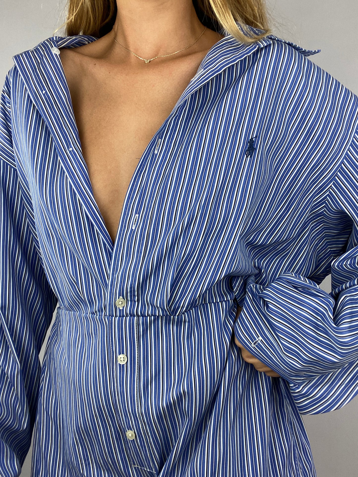 Upcycled blue striped jumpsuit