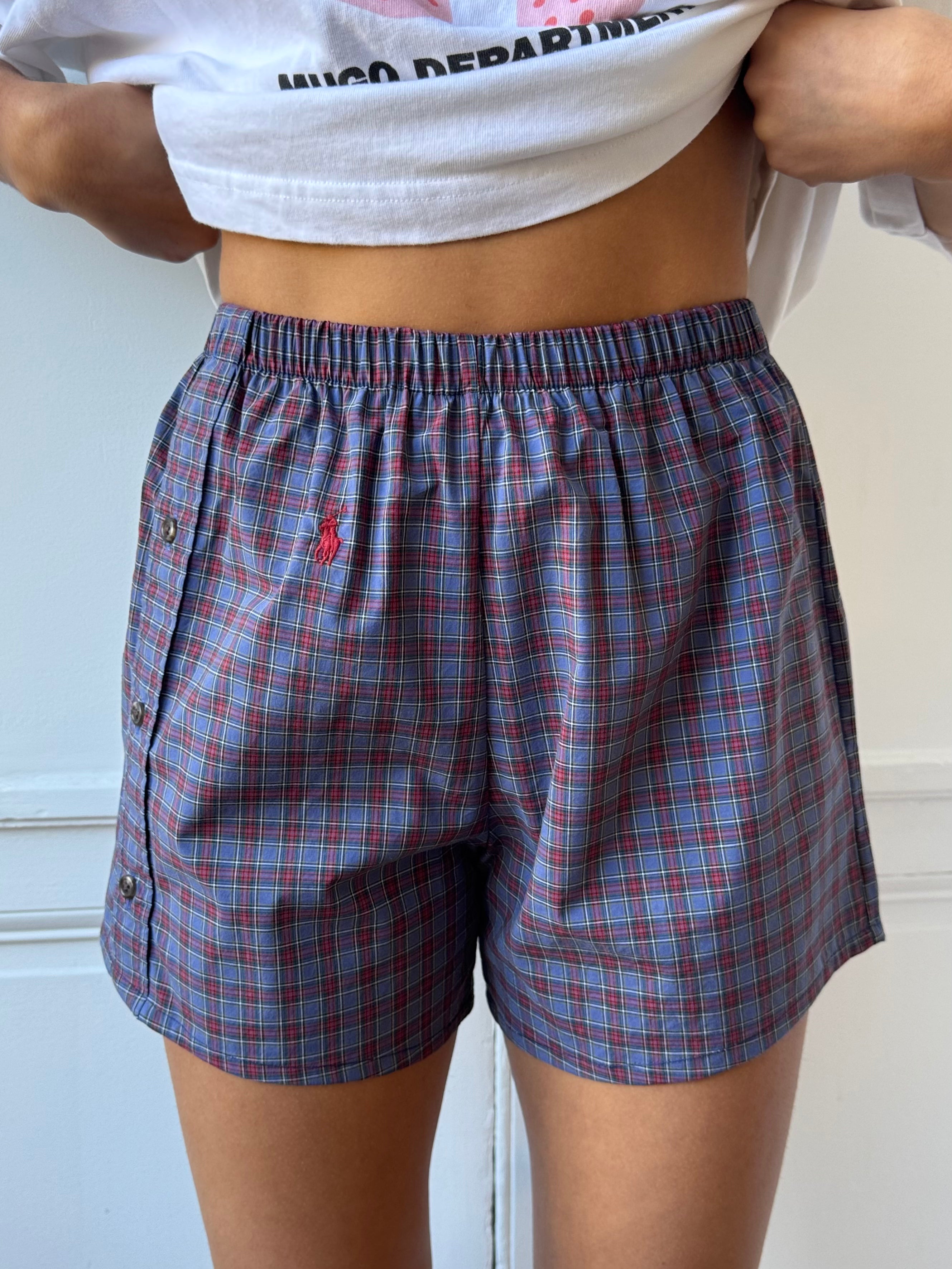 Caleçon short upcyclé à carreaux