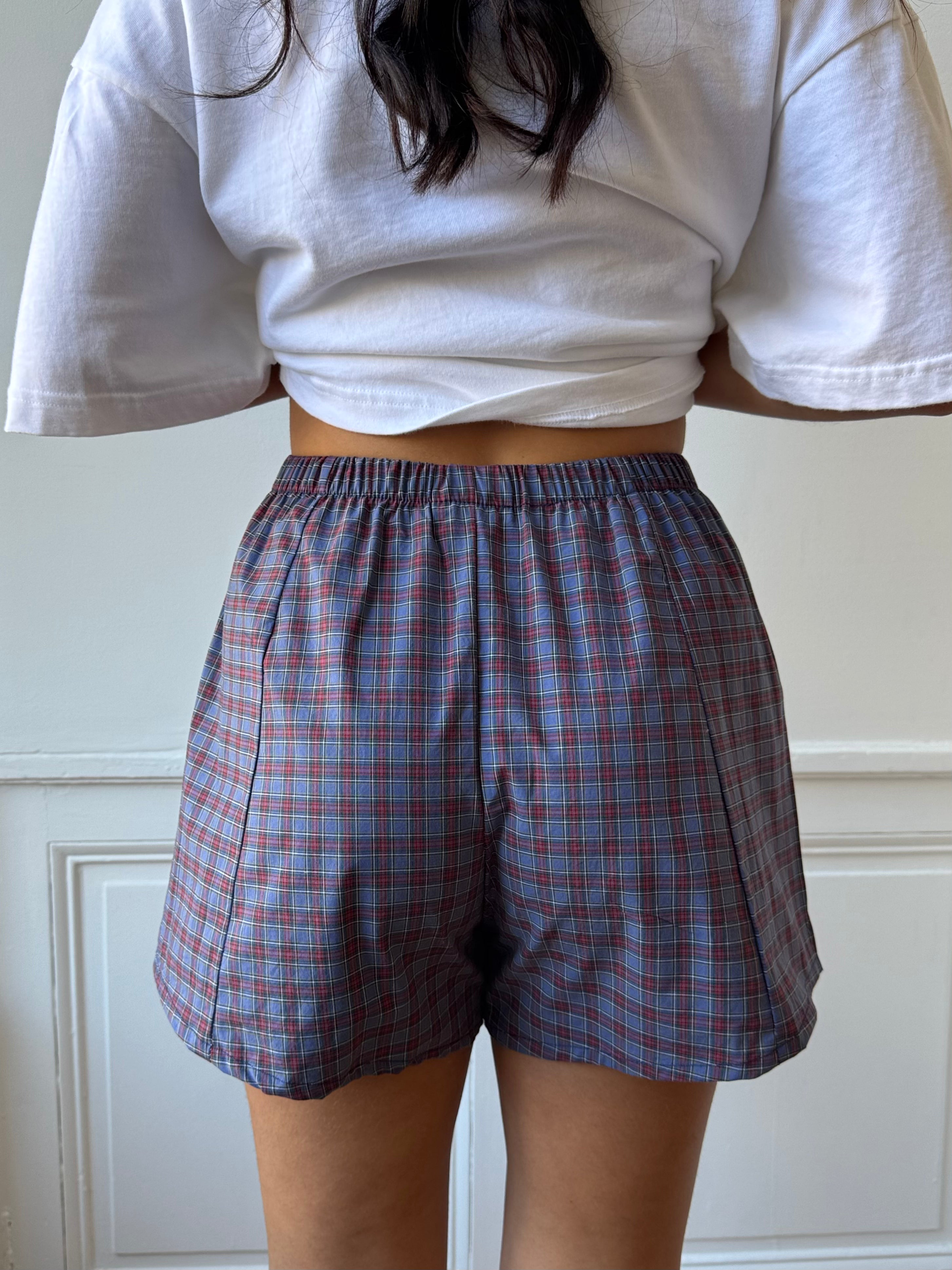 Caleçon short upcyclé à carreaux