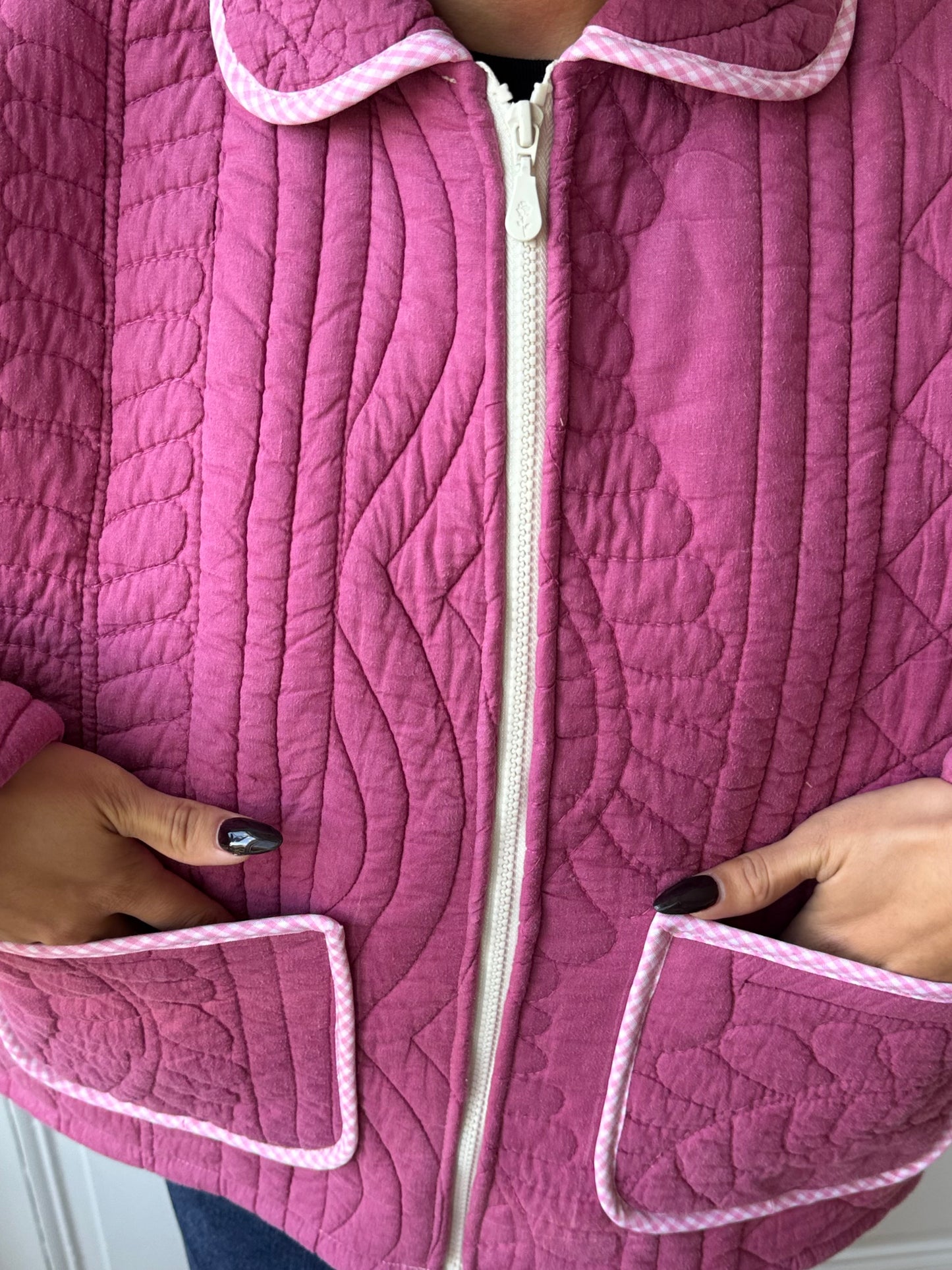 Veste upcyclée matelassée framboise