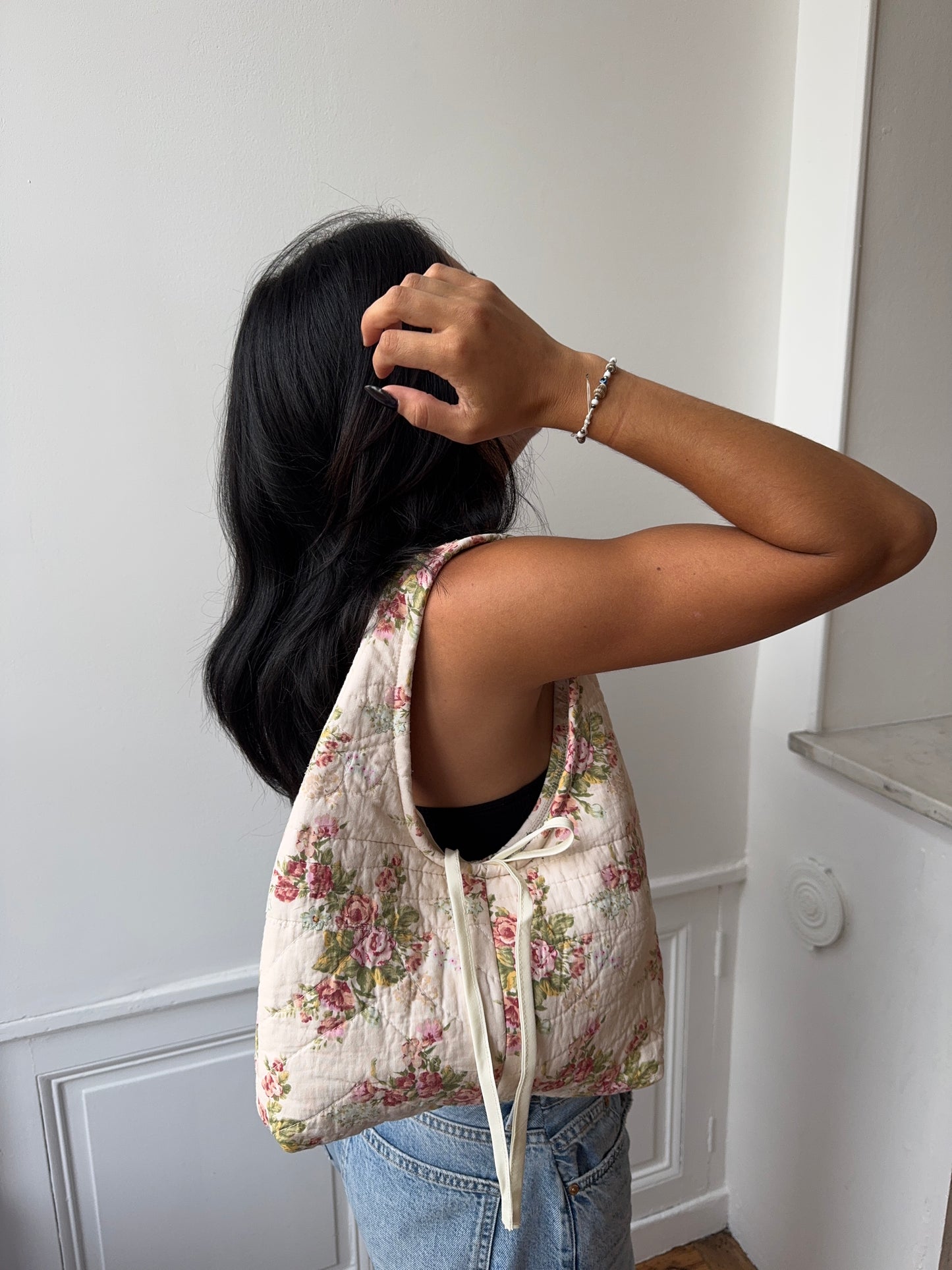 Sac upcyclé matelassé fleuri