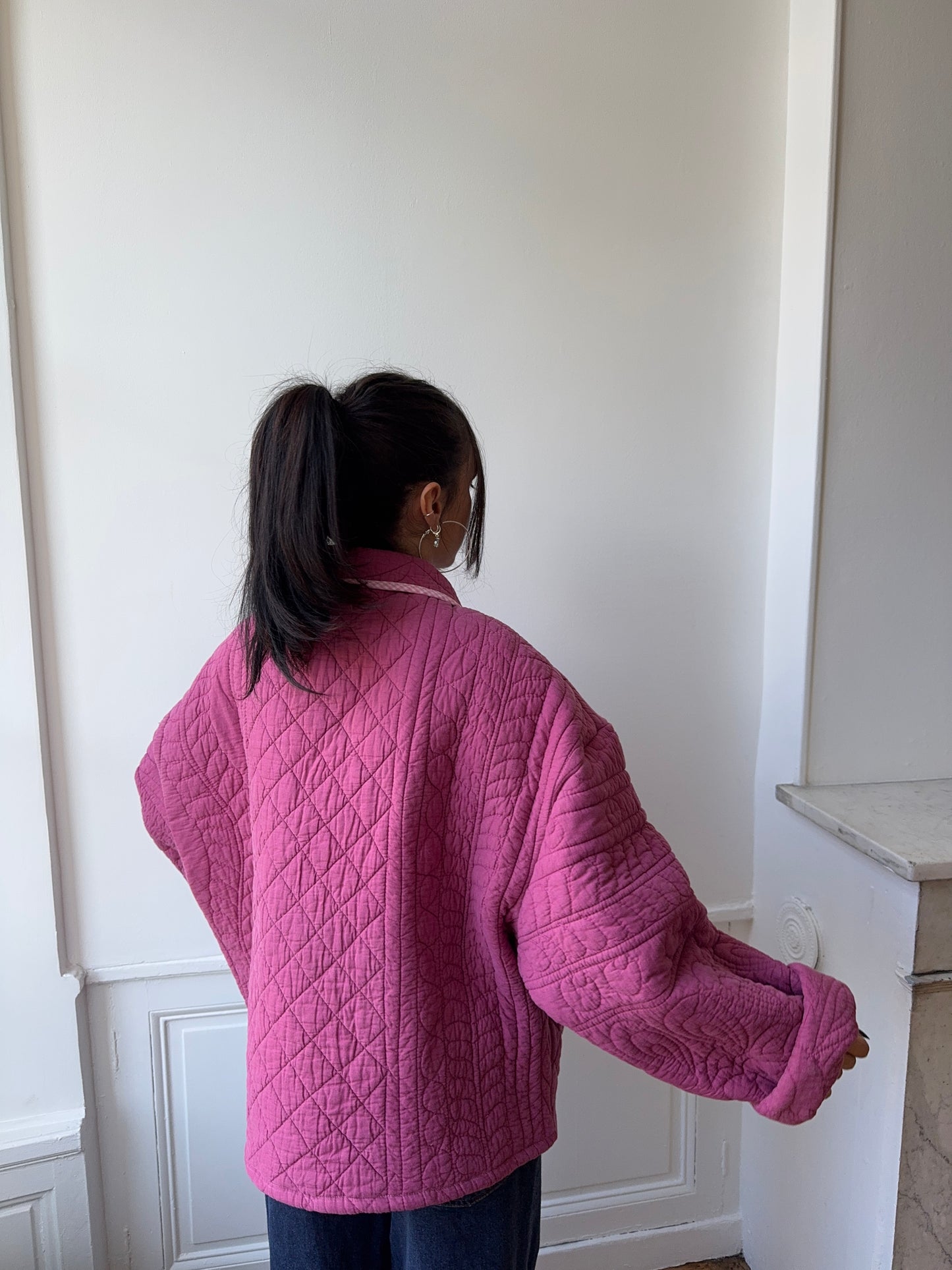 Veste upcyclée matelassée framboise
