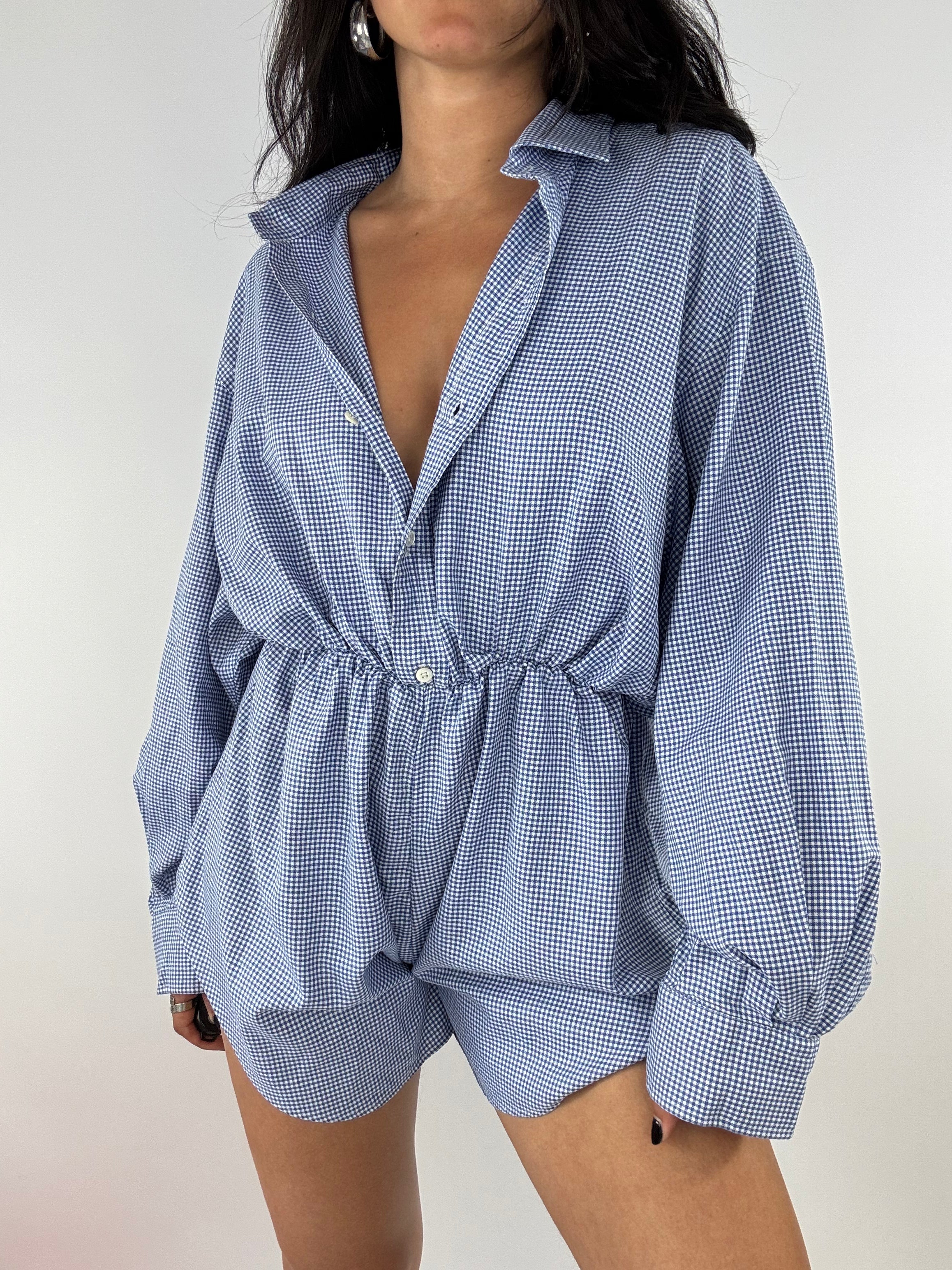 Combinaison upcyclée vichy bleu