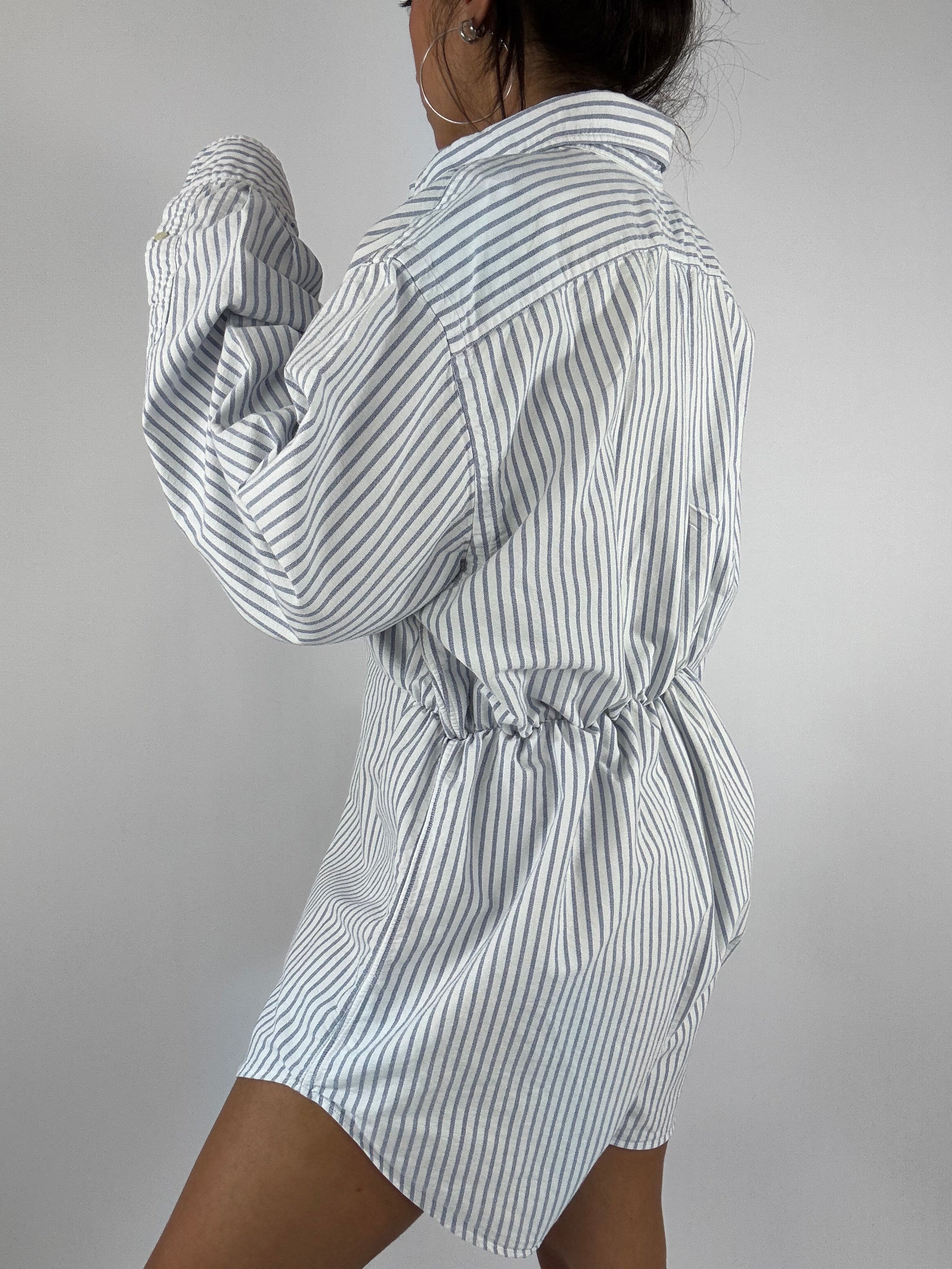 Combinaison upcyclée blanche à rayures bleu chiné