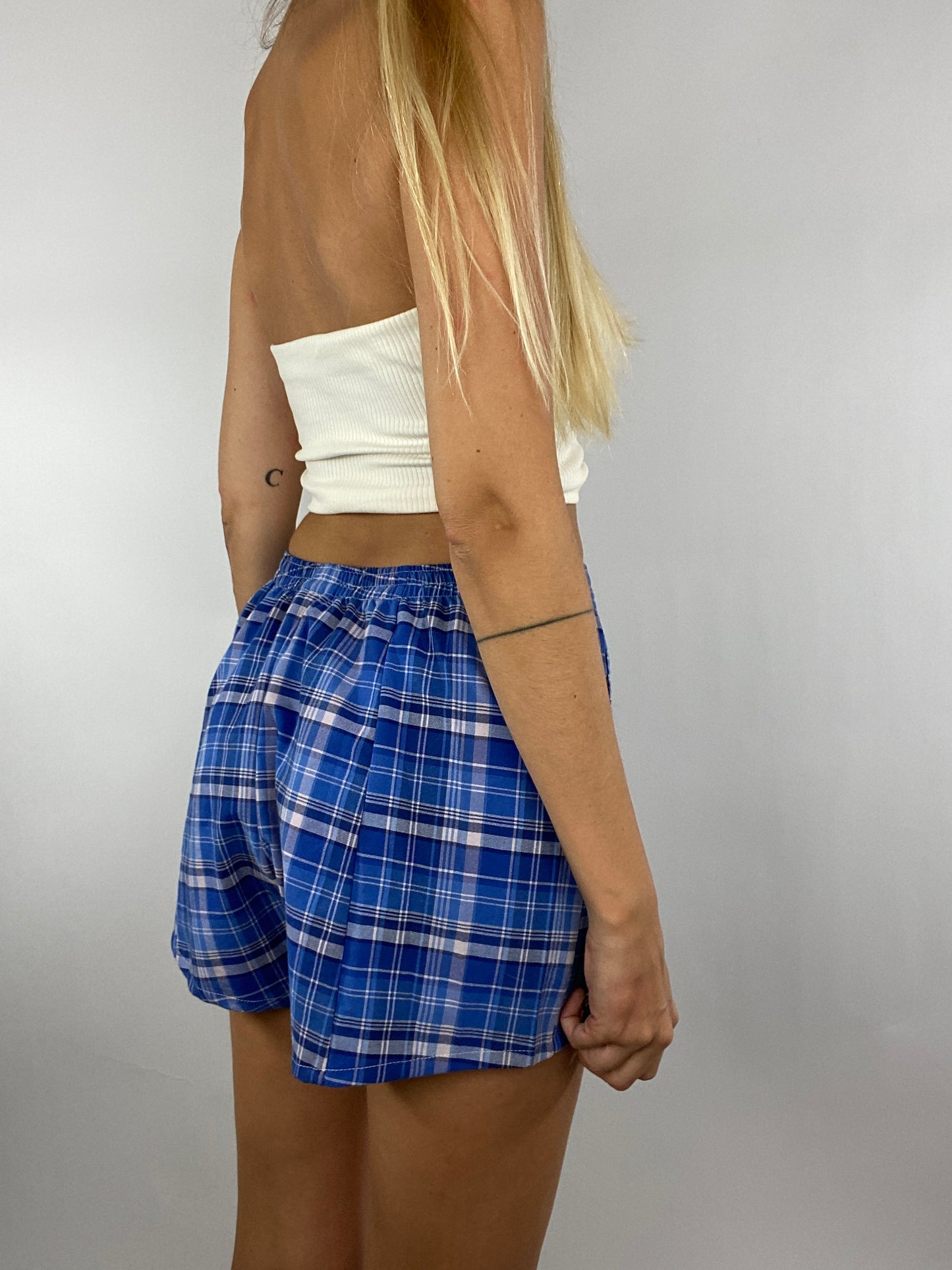 Upcycled blue checkered boxer shorts