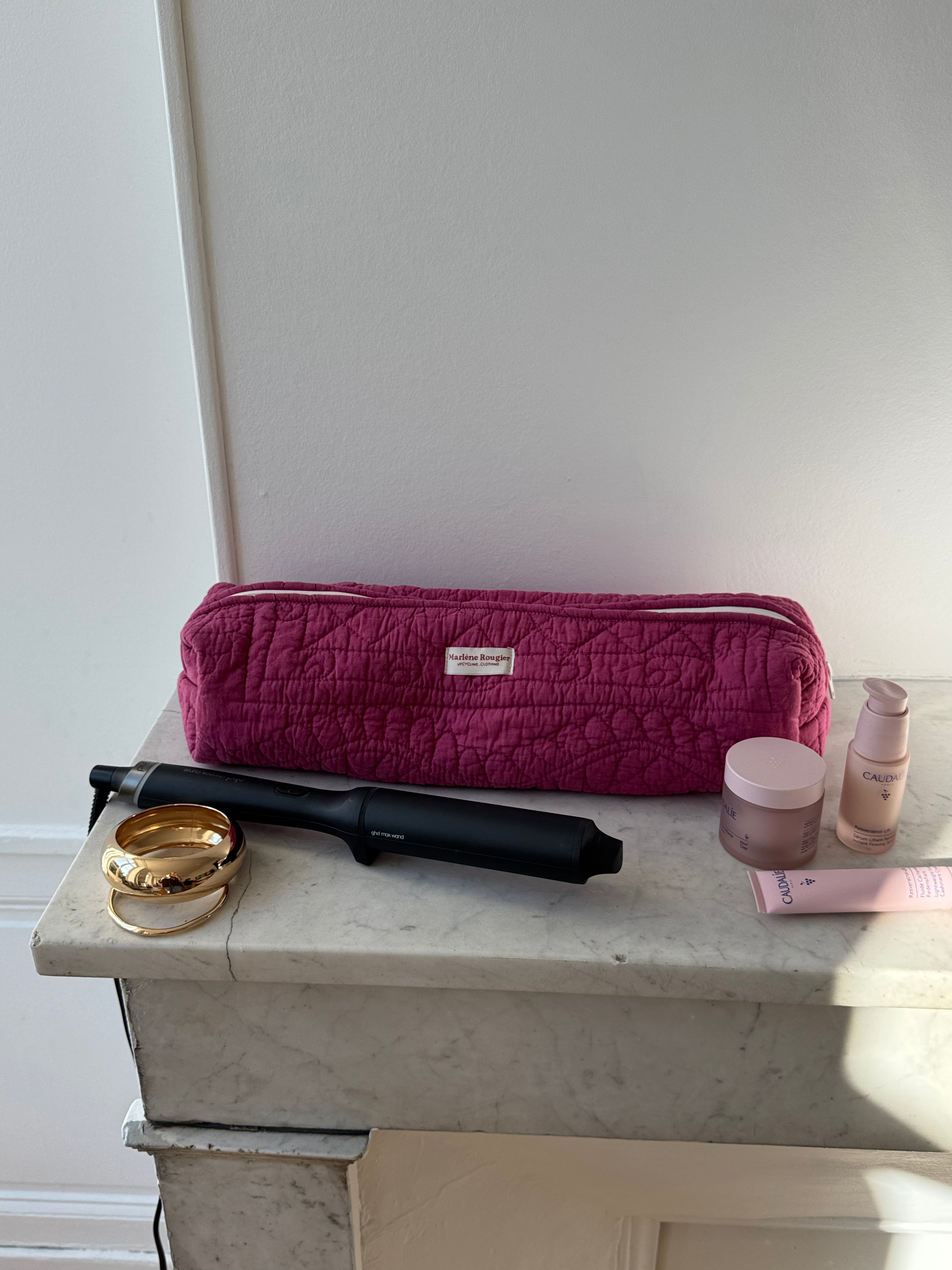 Trousse upcyclée matelassée framboise