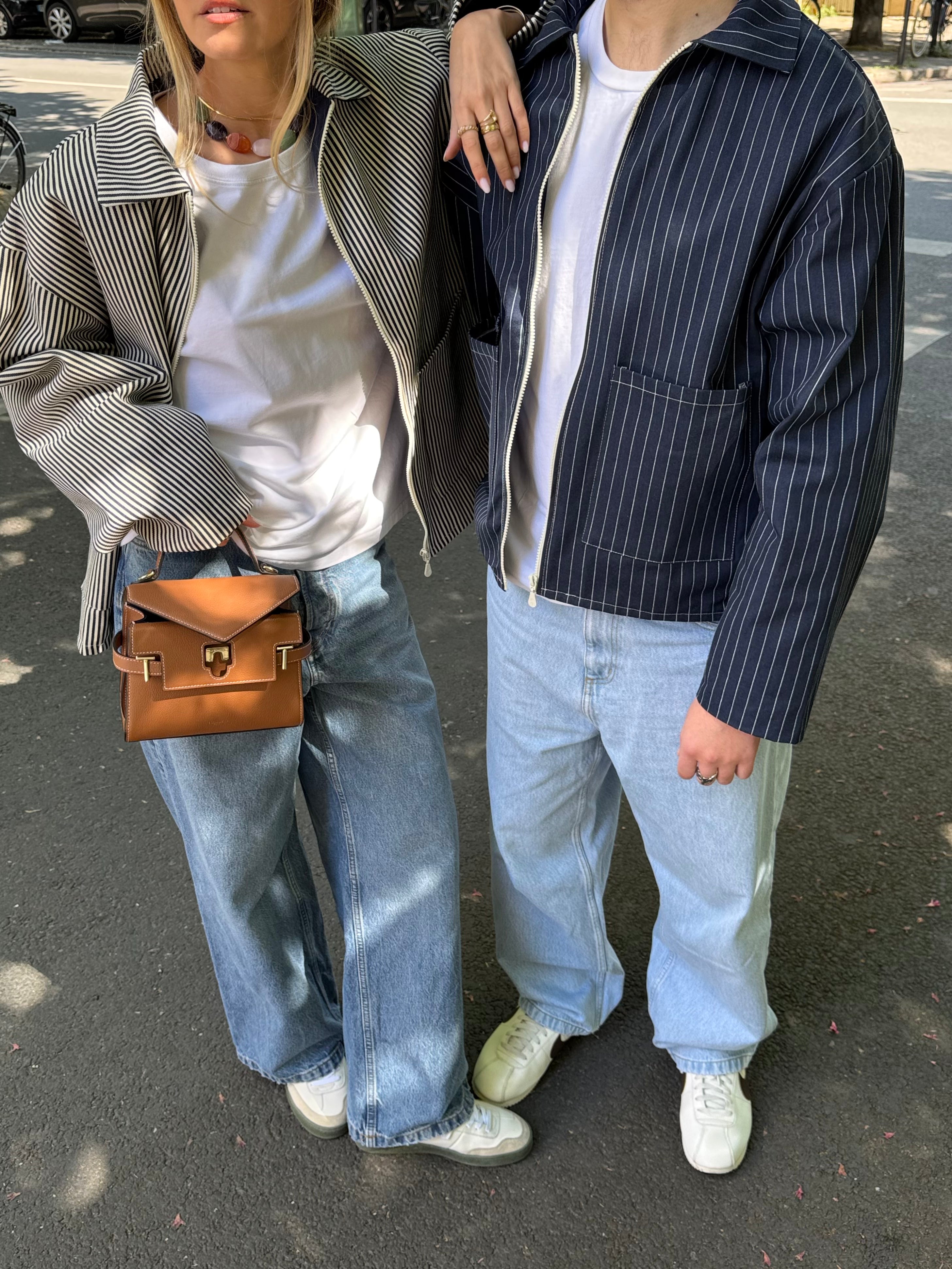 Veste denim mixte marine à rayures