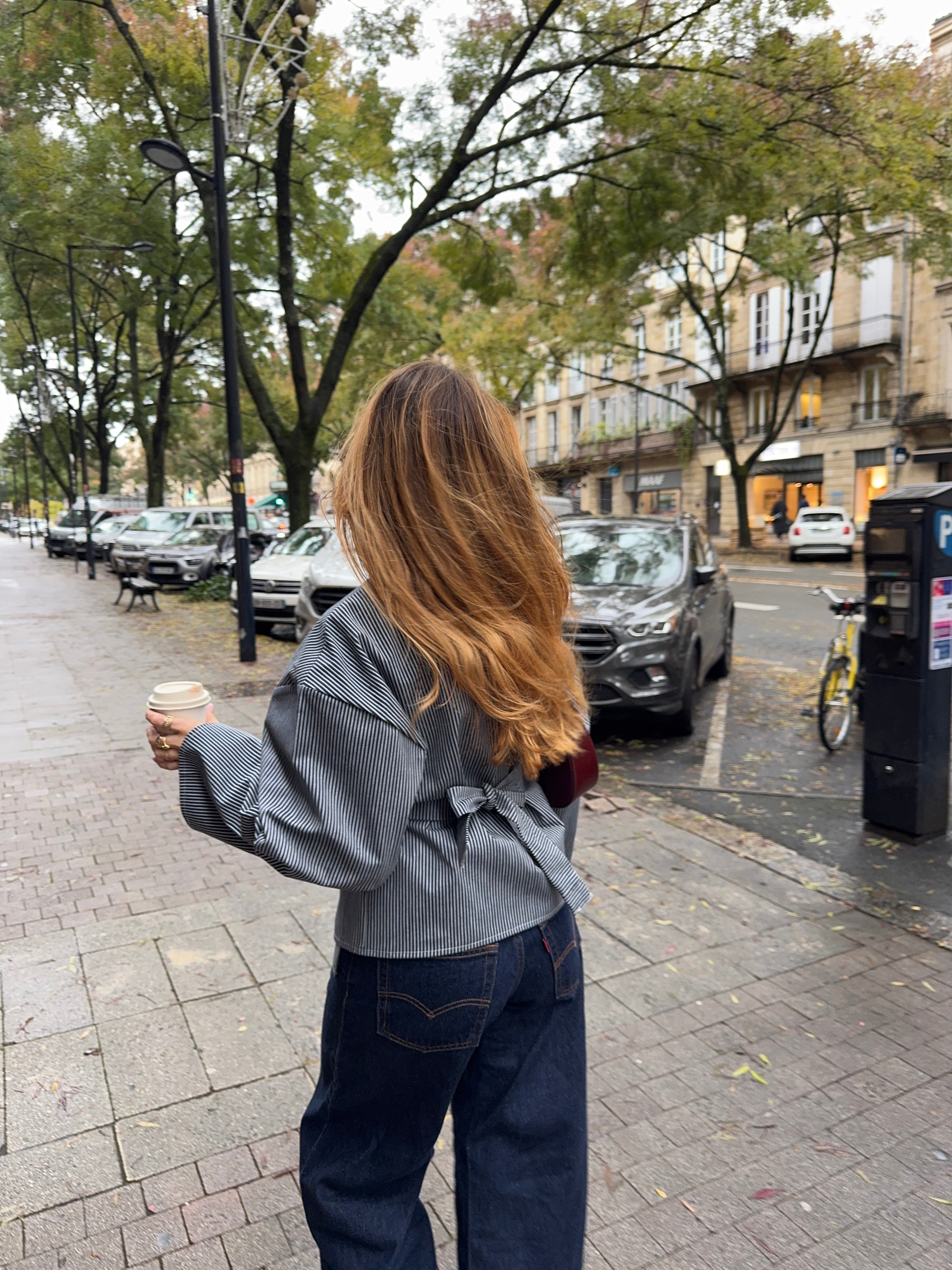 Kimono denim marine à rayures
