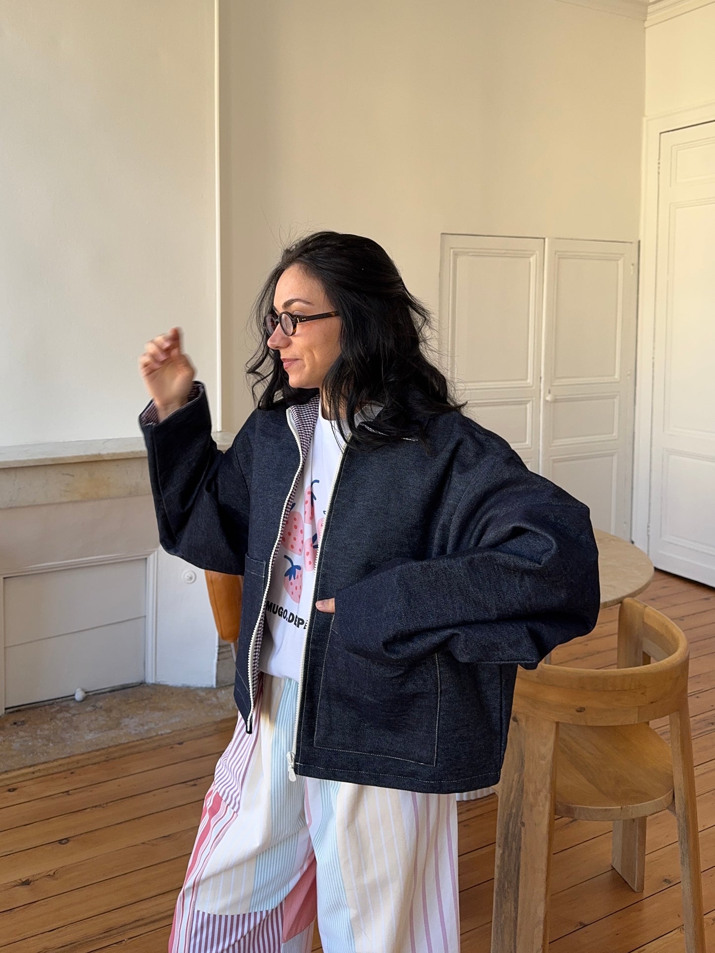 Veste denim poches plaquées