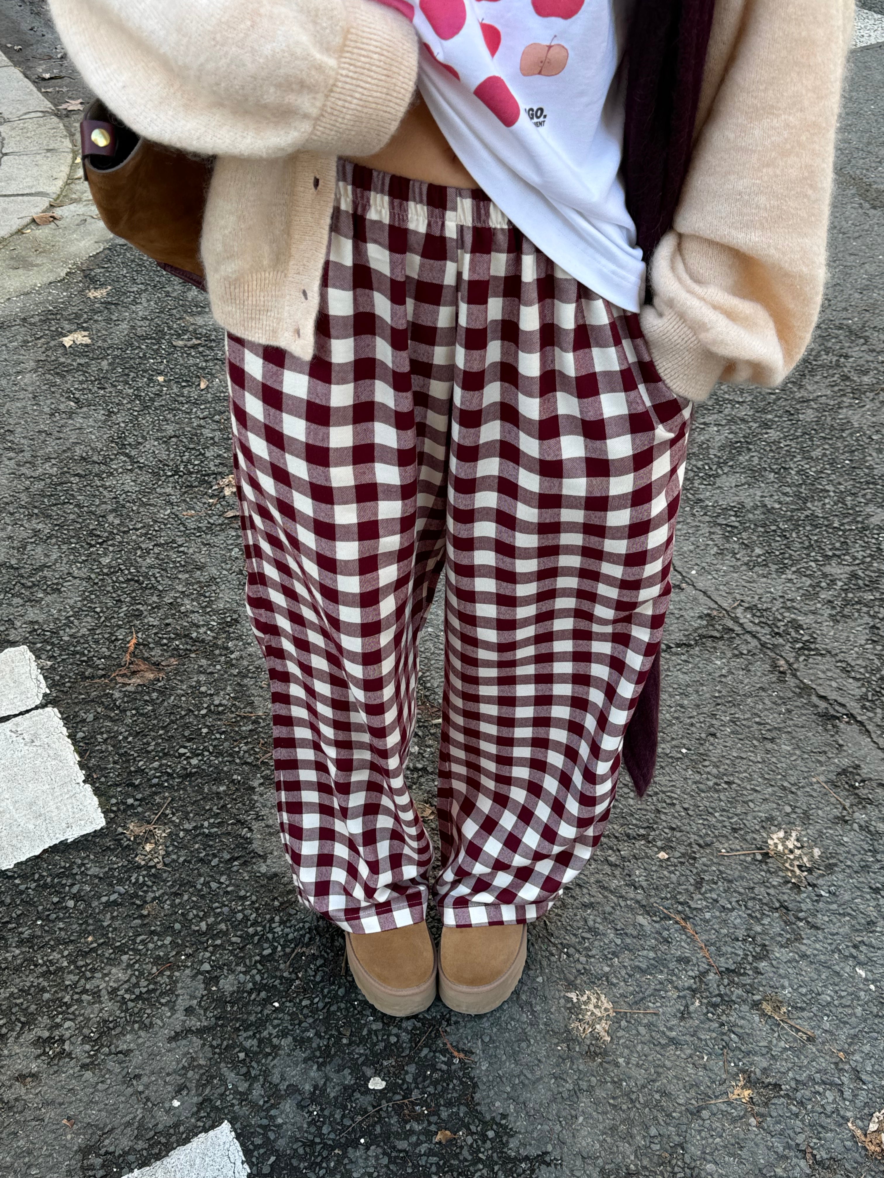 Pantalon vichy bordeaux