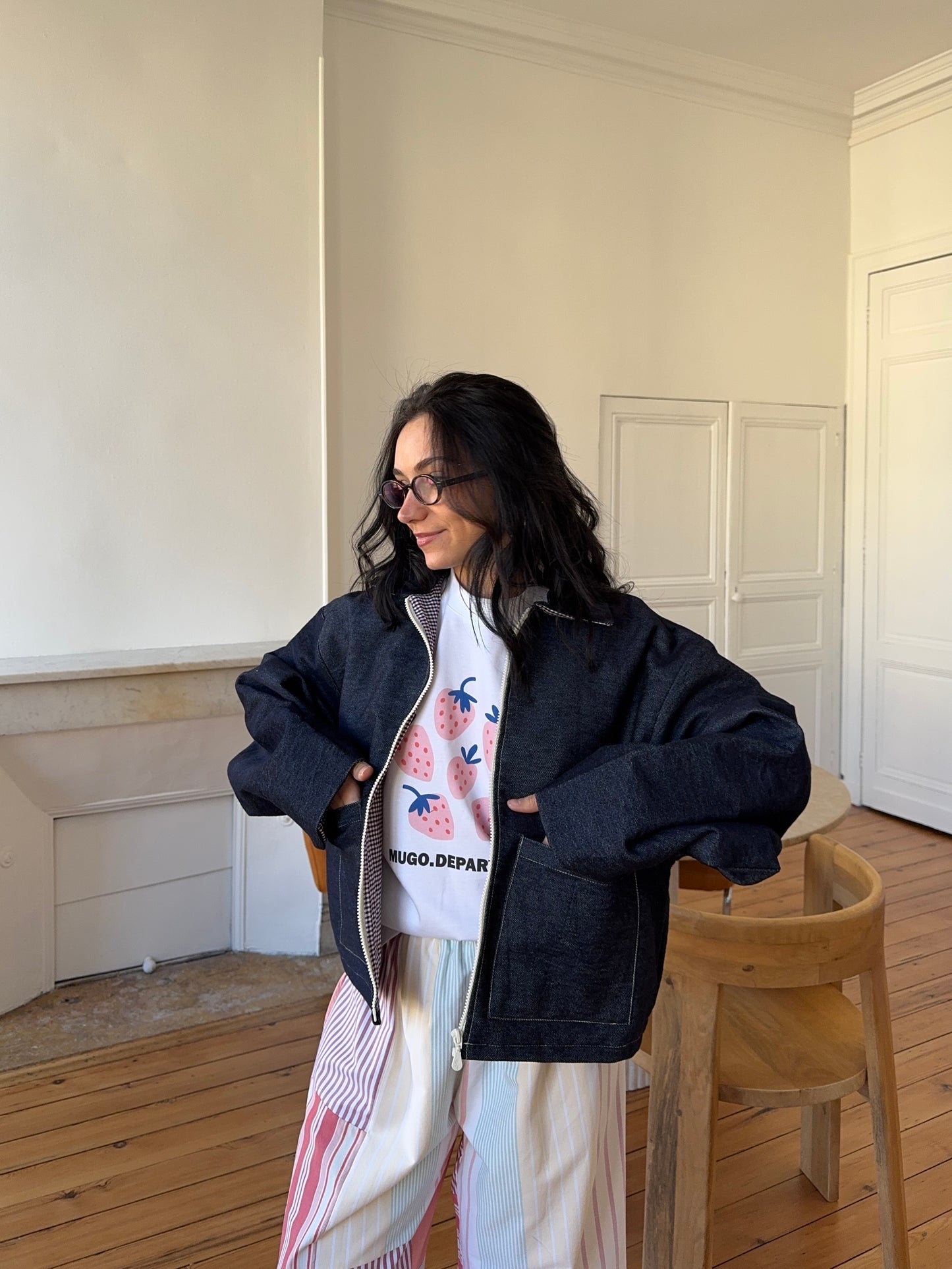 Veste denim poches plaquées
