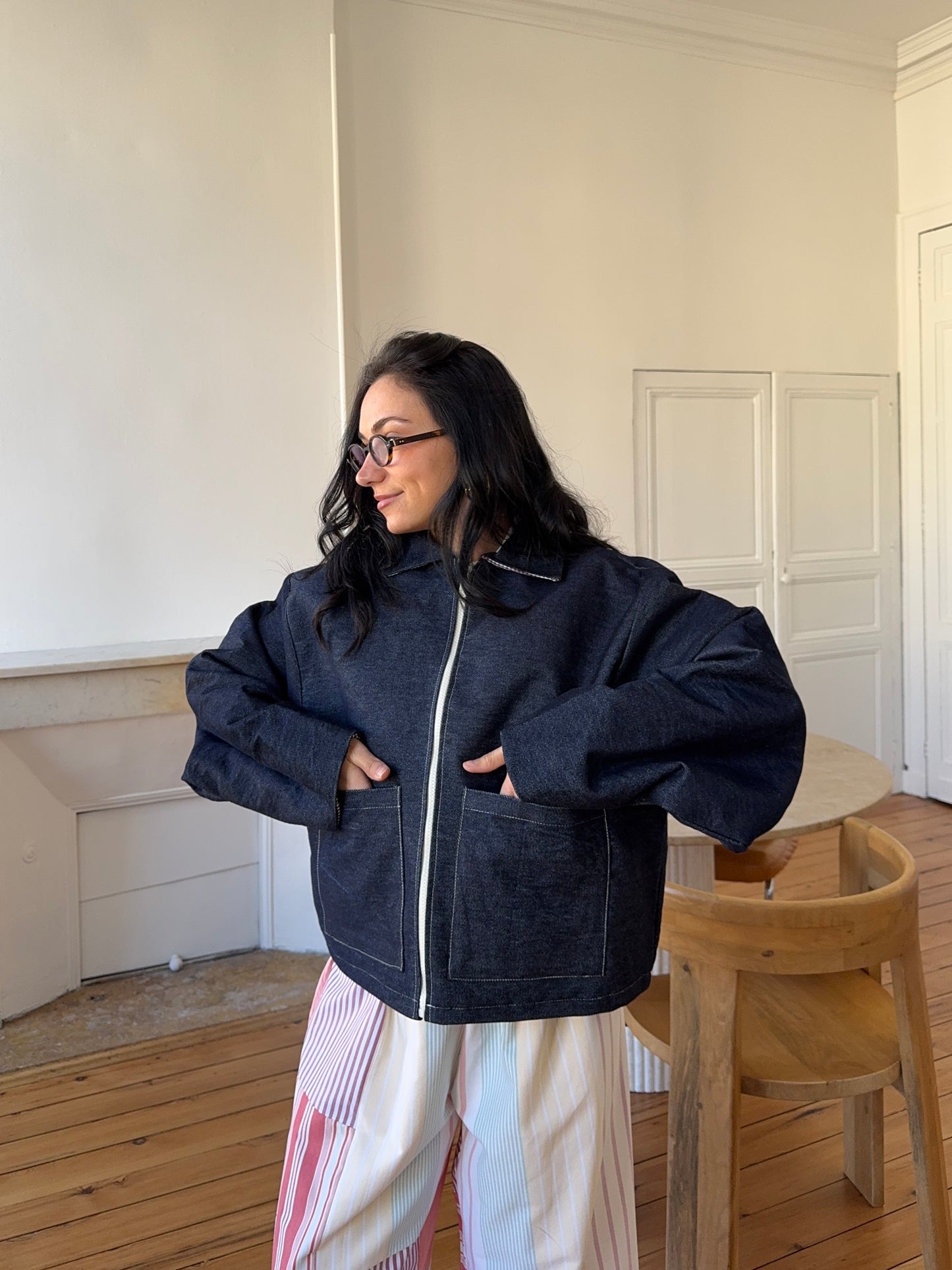 Veste denim poches plaquées