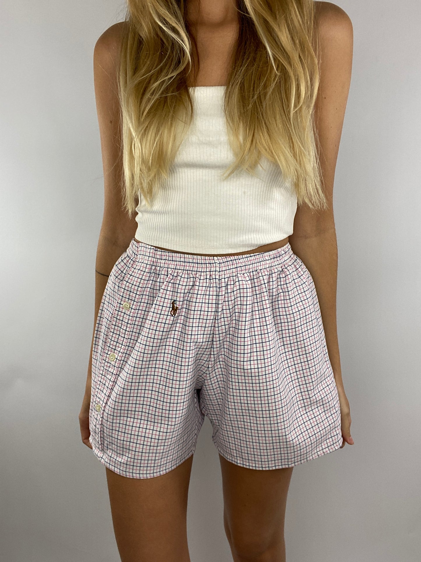 Caleçon short upcyclé blanc à carreaux