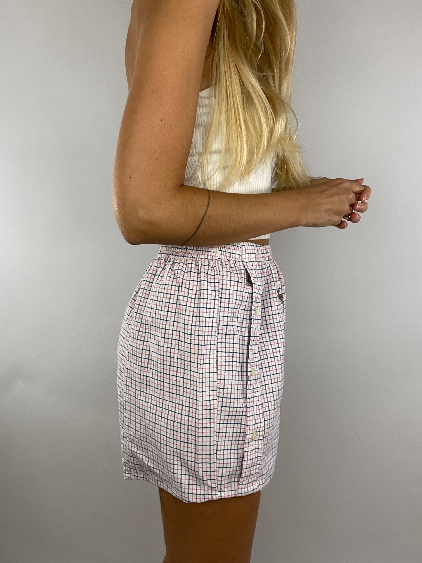Caleçon short upcyclé blanc à carreaux