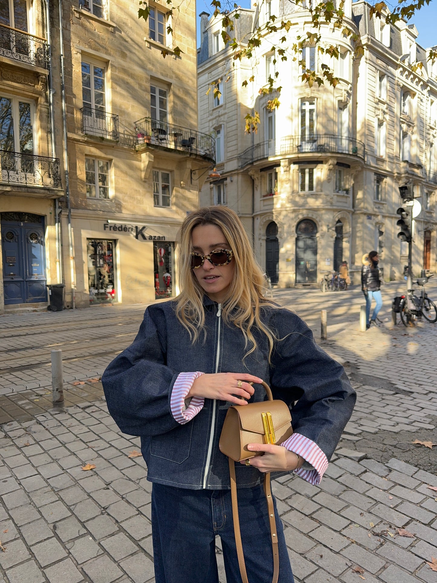 Veste denim poches plaquées