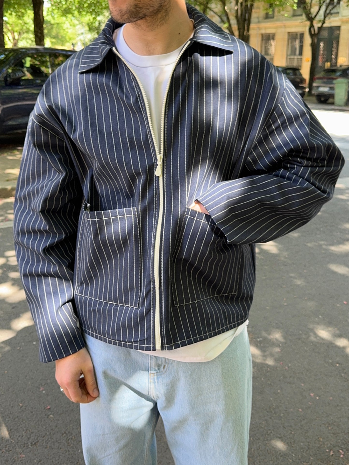 Veste mixte marine à rayures