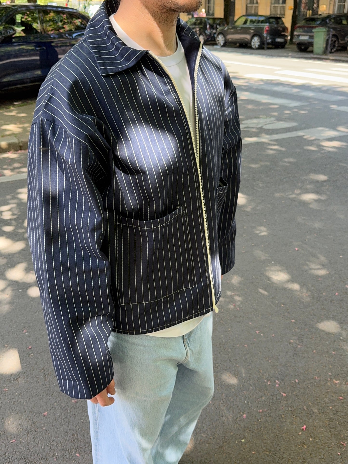 Veste mixte marine à rayures