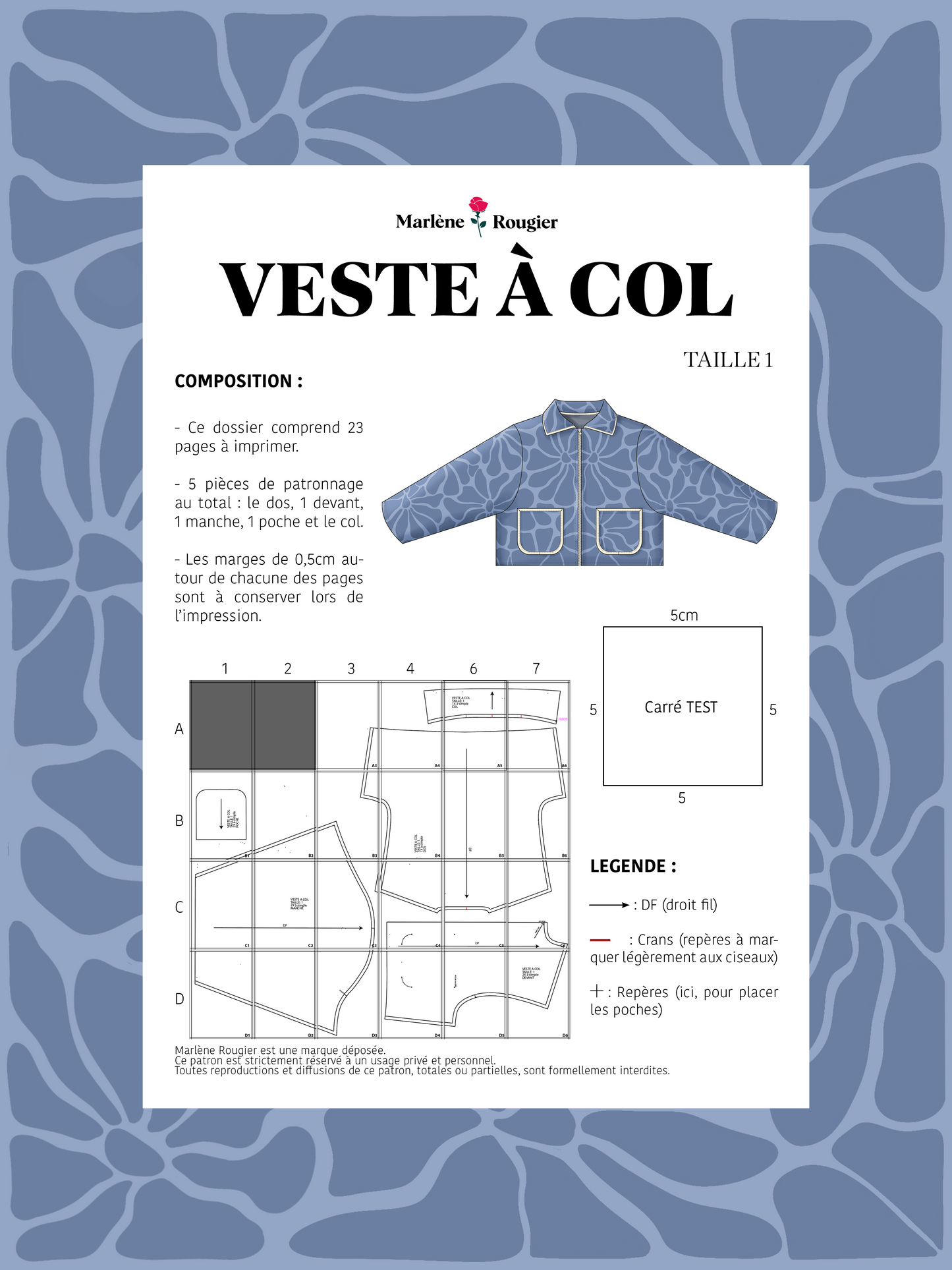 Patron veste à col - Taille 1