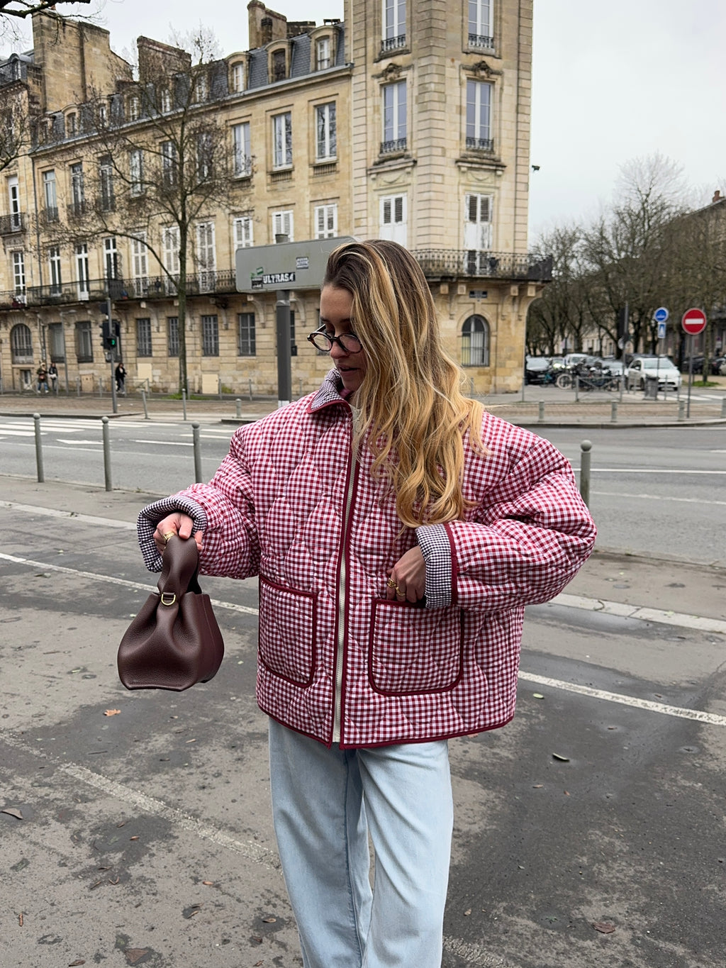 Veste matelassée vichy rouge