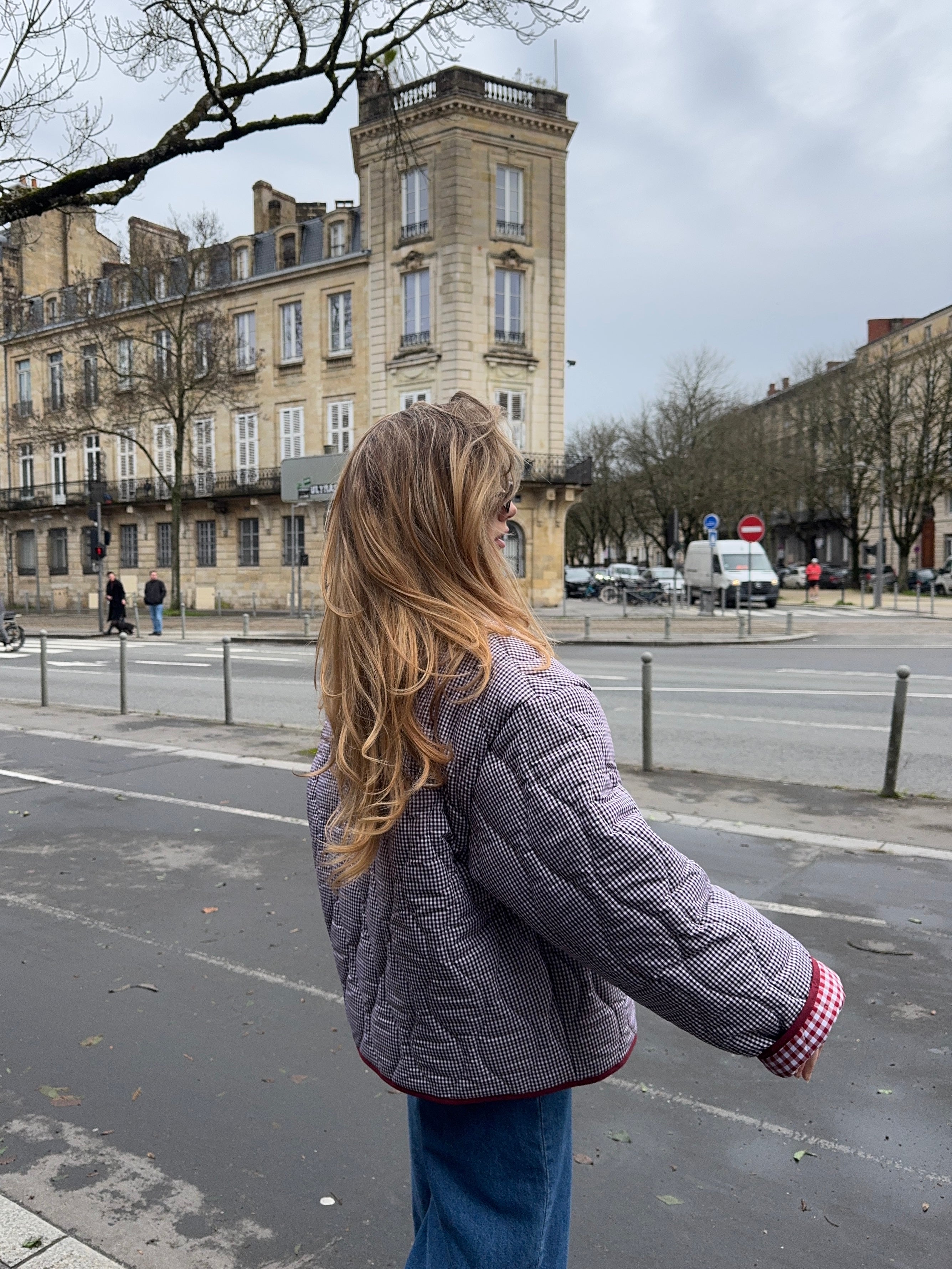 Veste matelassée vichy bordeaux