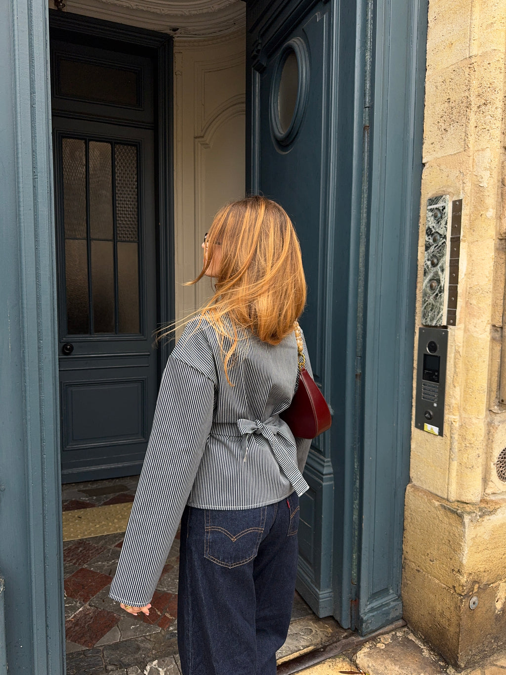 Kimono denim marine à rayures