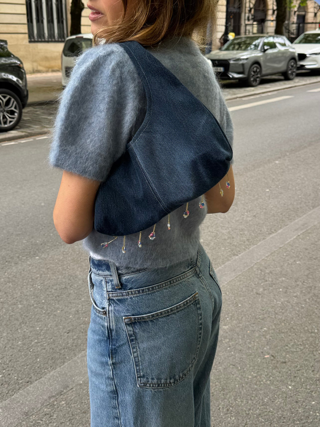 Sac upcyclé denim et perles